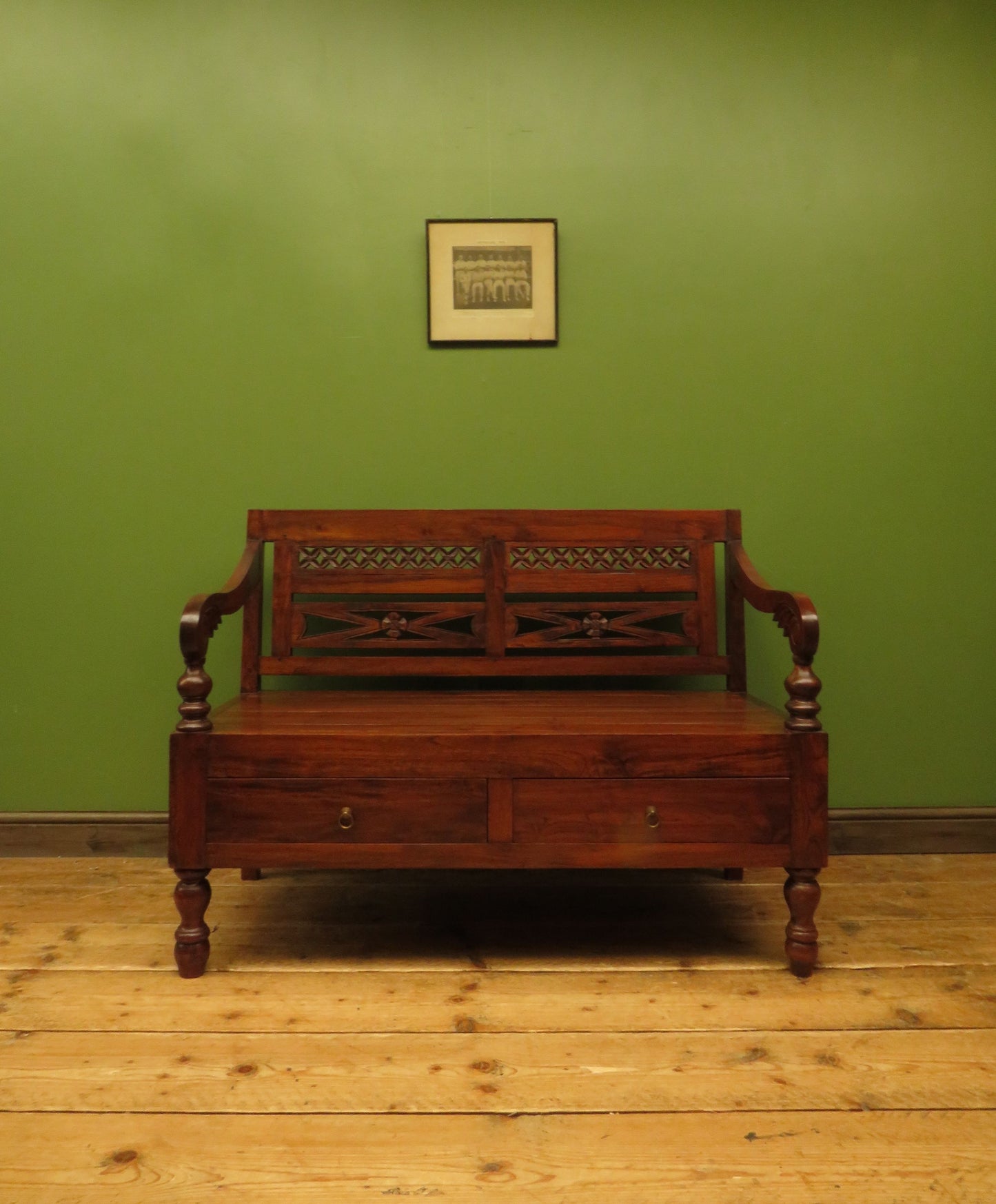 Colonial Anglo-Indian Style Bench with Drawers