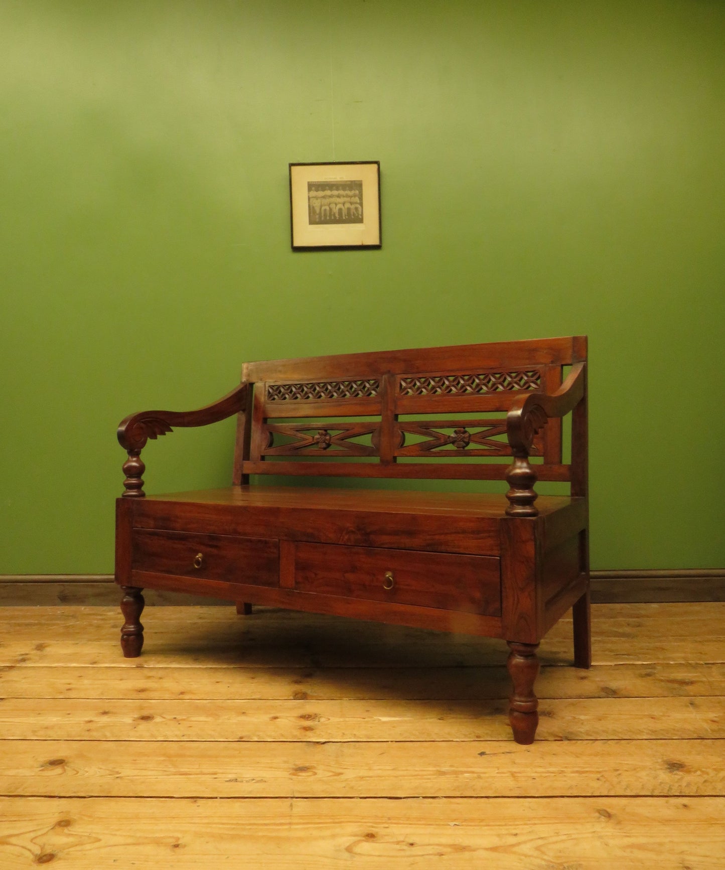Colonial Anglo-Indian Style Bench with Drawers