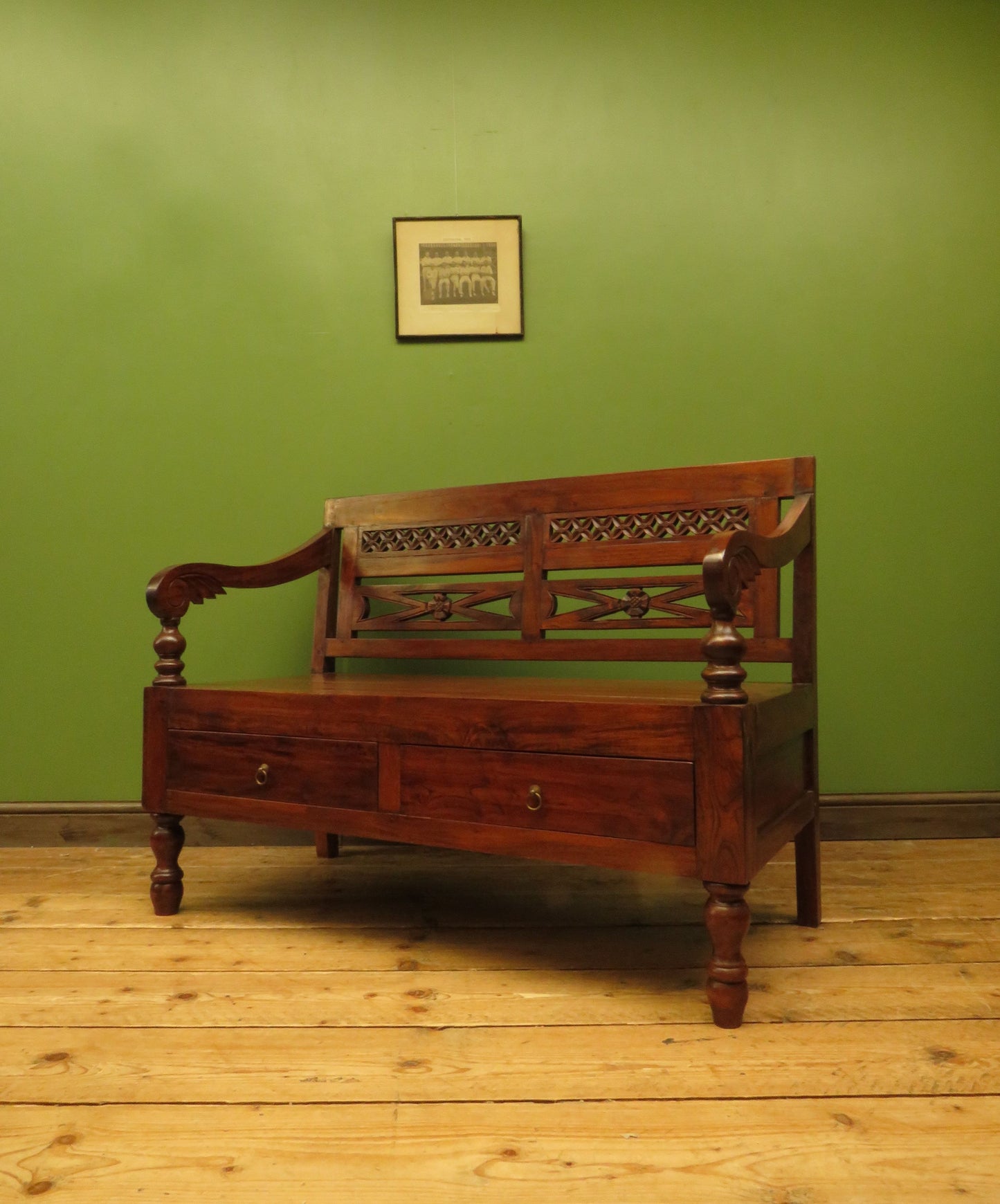 Colonial Anglo-Indian Style Bench with Drawers