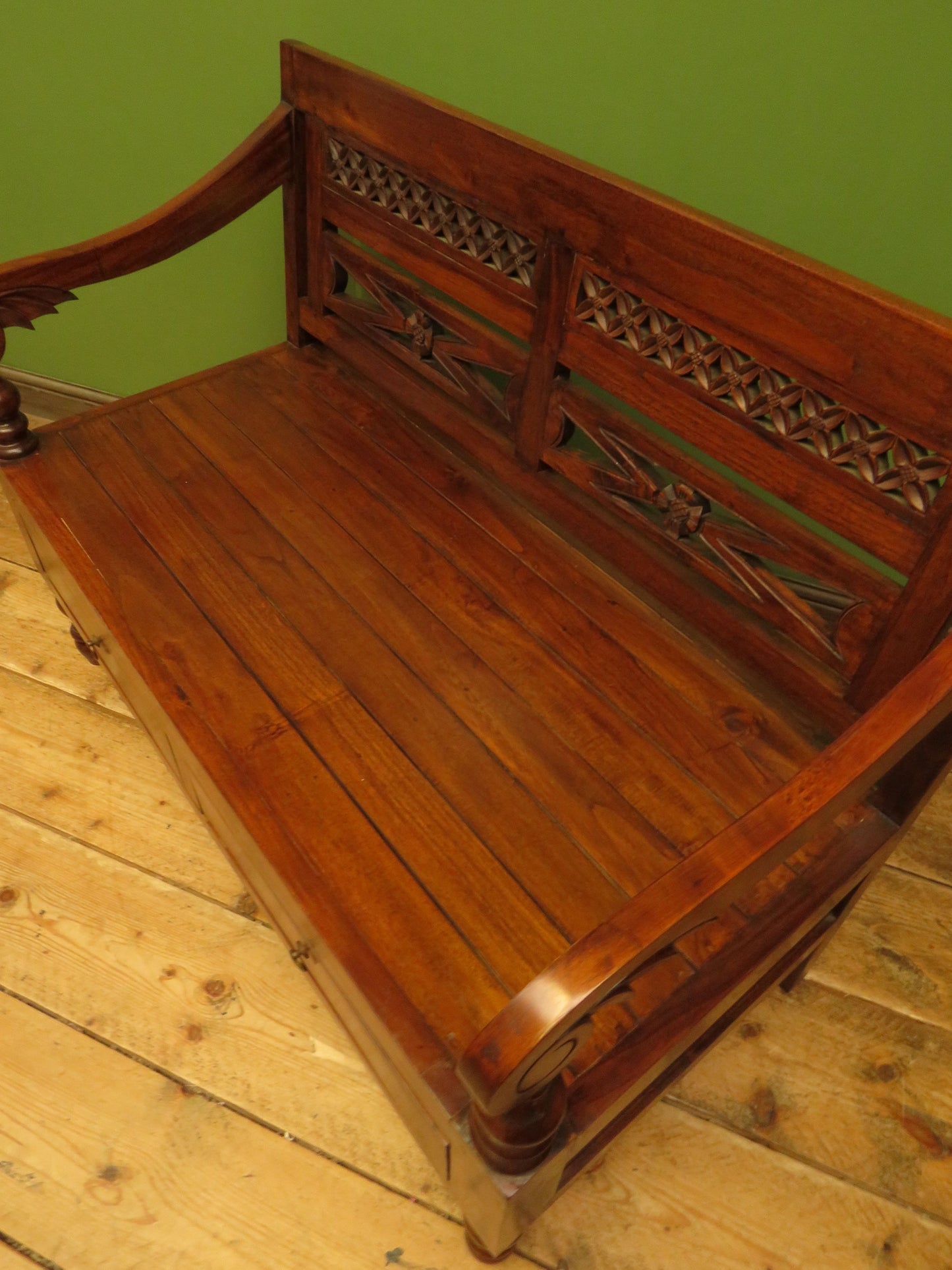 Colonial Anglo-Indian Style Bench with Drawers