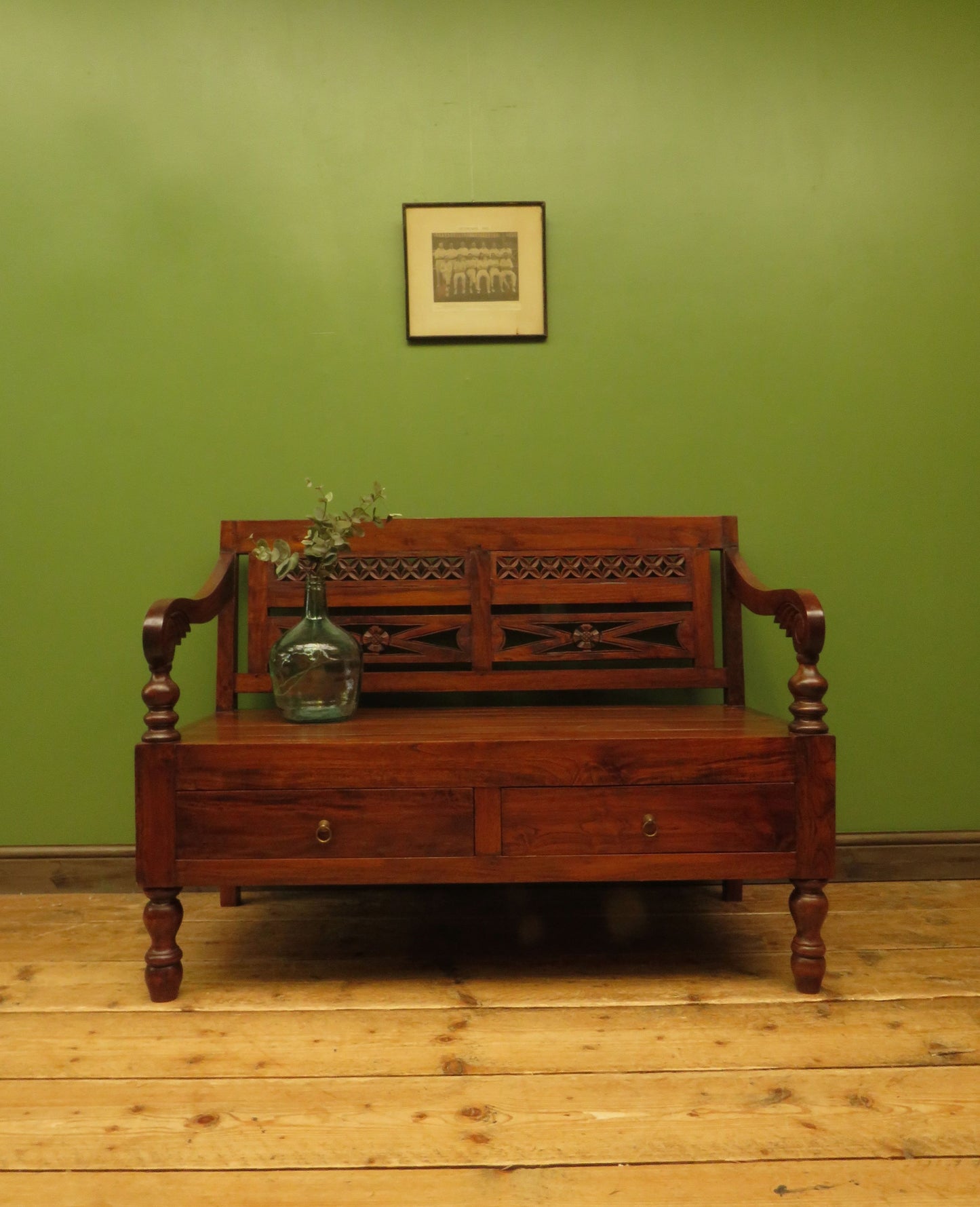 Colonial Anglo-Indian Style Bench with Drawers