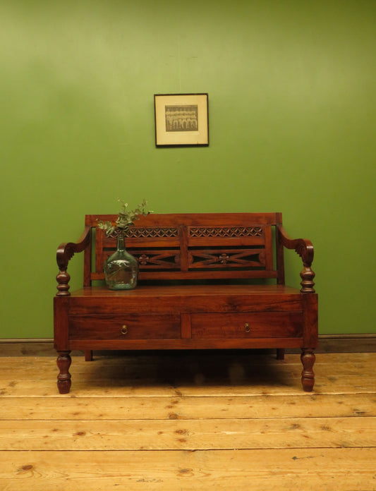 Colonial Anglo-Indian Style Bench with Drawers