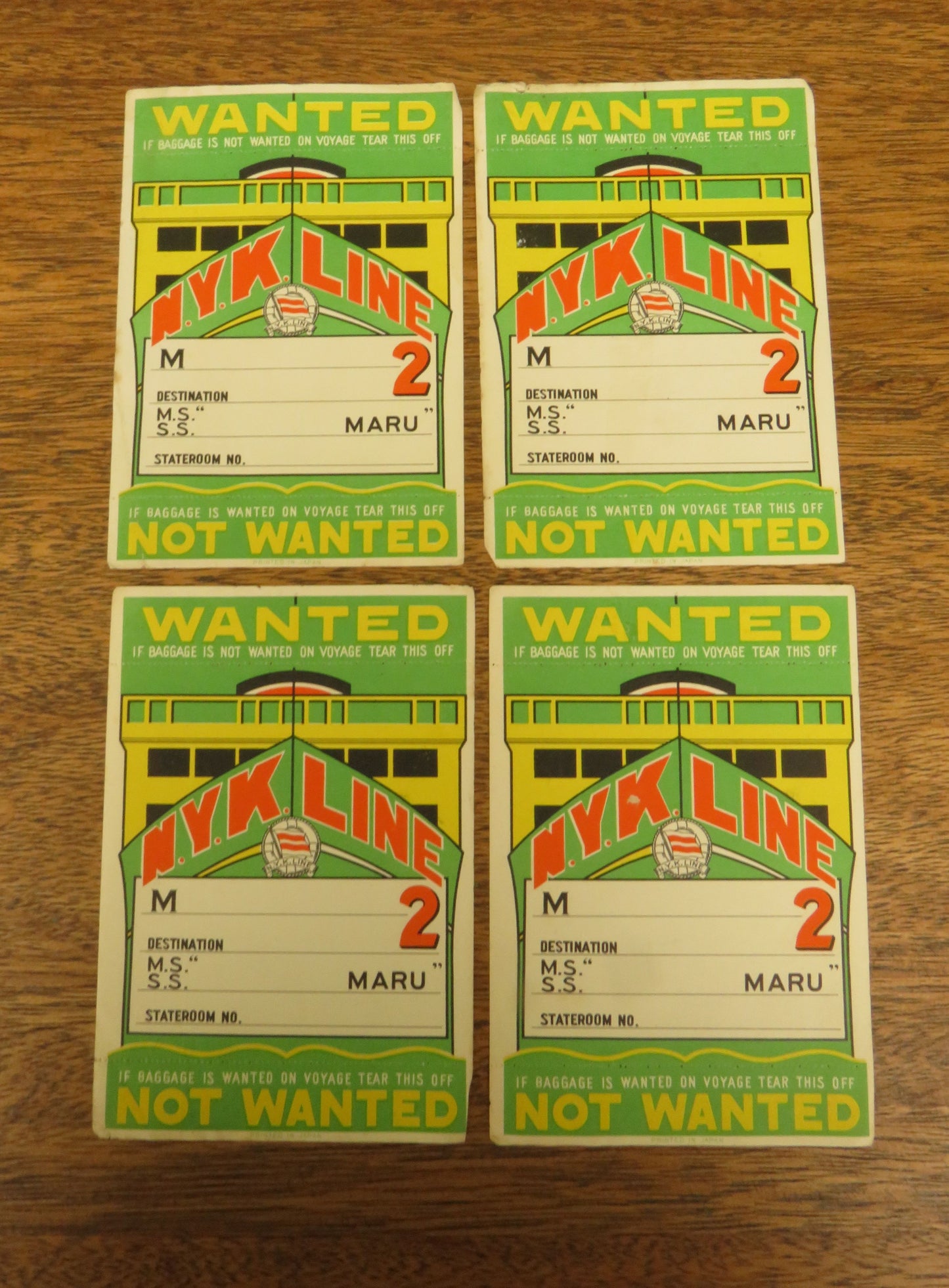 Nippon Yusen Kabushiki Kaisha NYK Line 4 Genuine Vintage Unused Baggage Labels