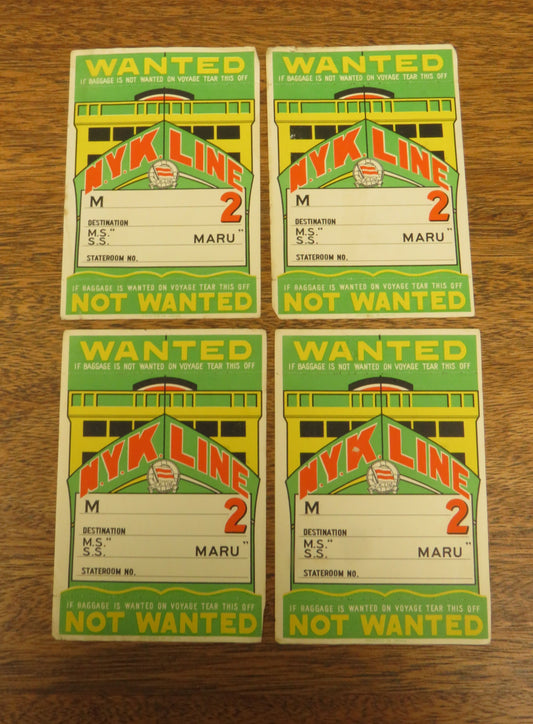 Nippon Yusen Kabushiki Kaisha NYK Line 4 Genuine Vintage Unused Baggage Labels