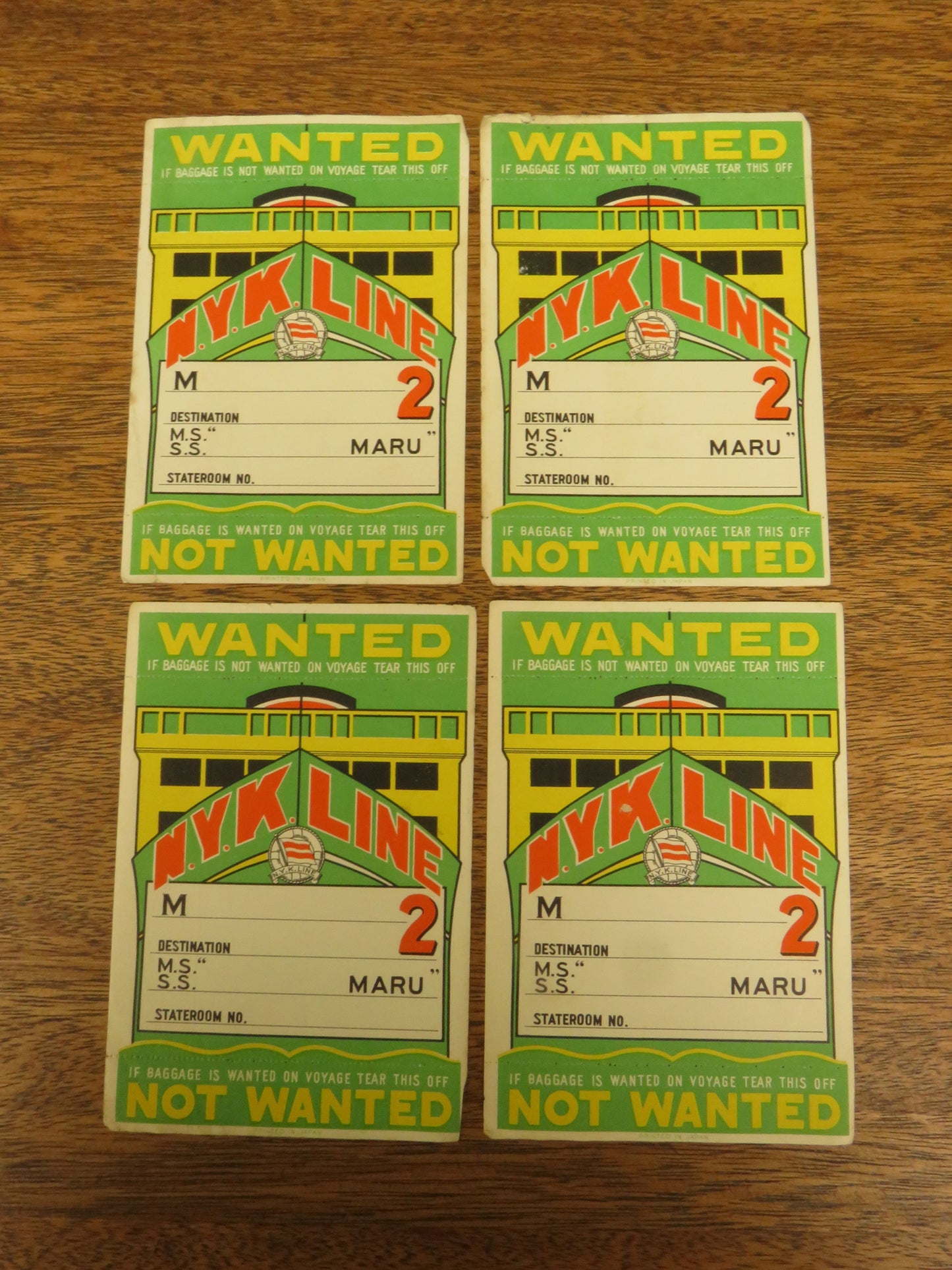 Nippon Yusen Kabushiki Kaisha NYK Line 4 Genuine Vintage Unused Baggage Labels