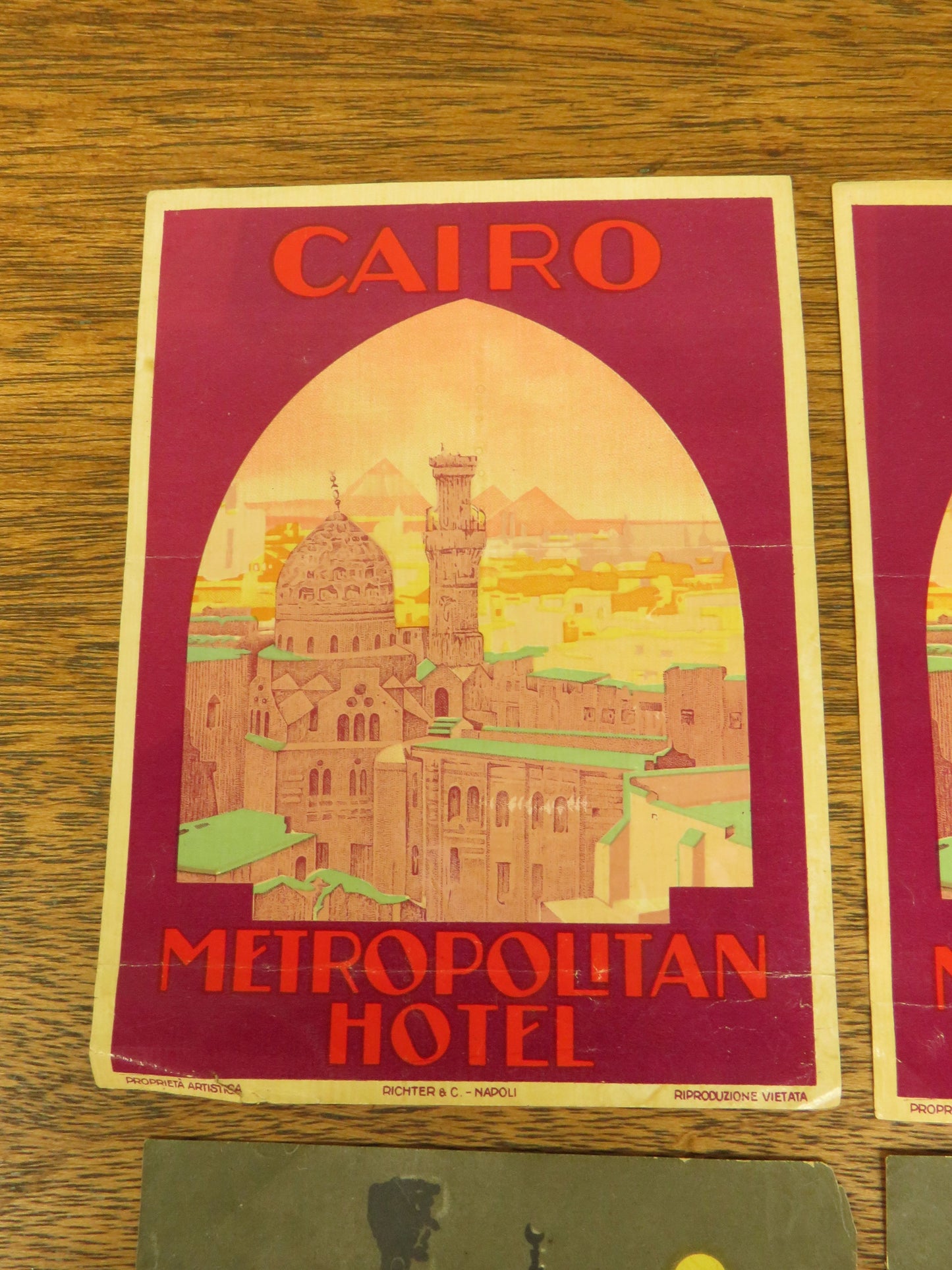 Four Cairo Hotel luggage labels, 2 x Continental Savoy & 2 x Metropolitan Hotel