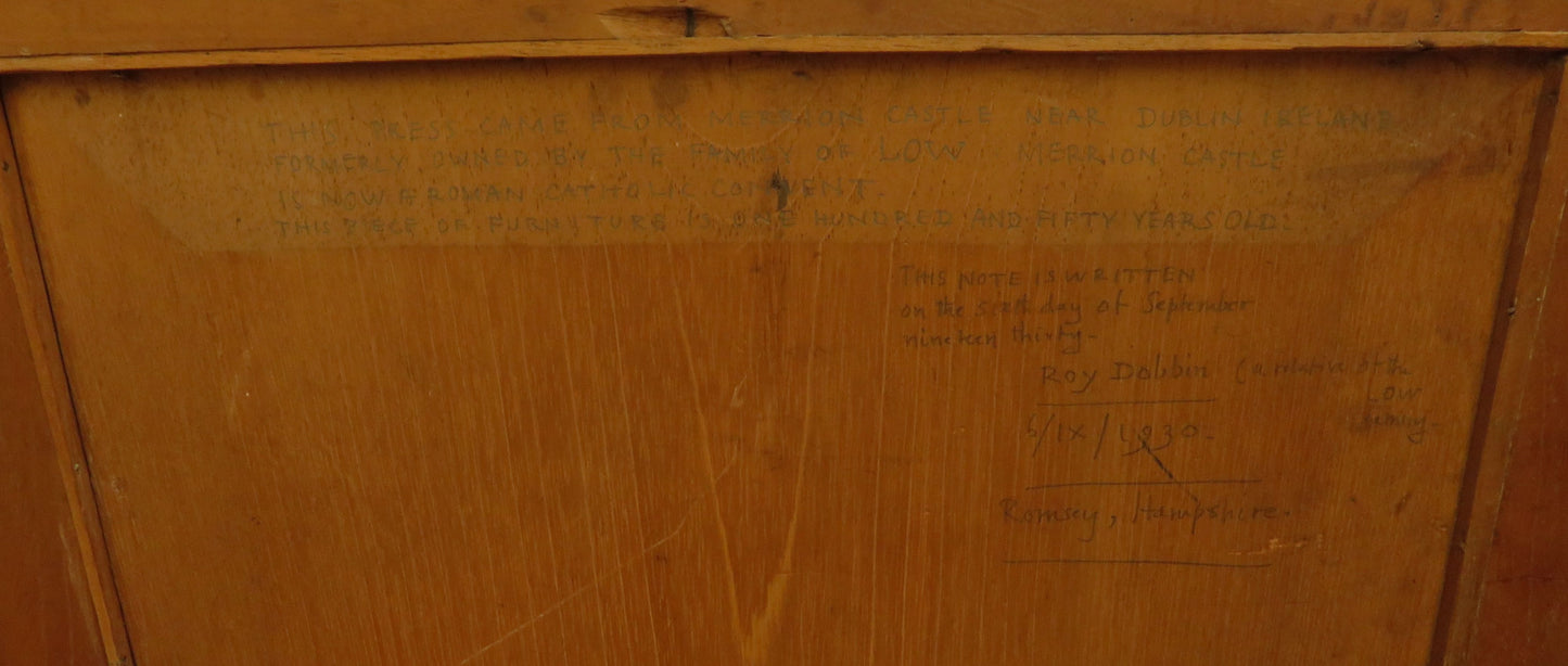 Antique Irish Linen Press Cupboard from Merrion Castle, Dublin