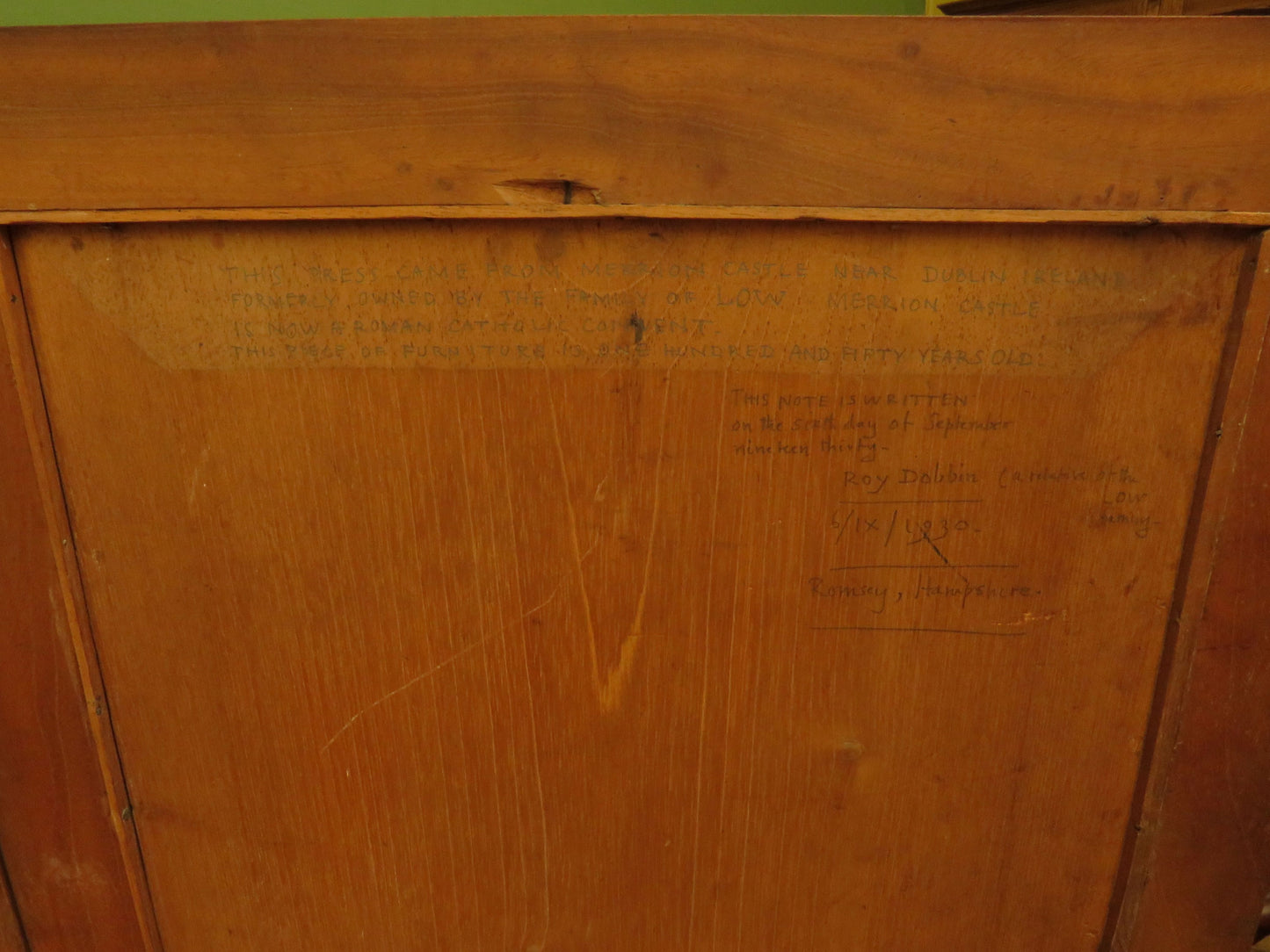 Antique Irish Linen Press Cupboard from Merrion Castle, Dublin