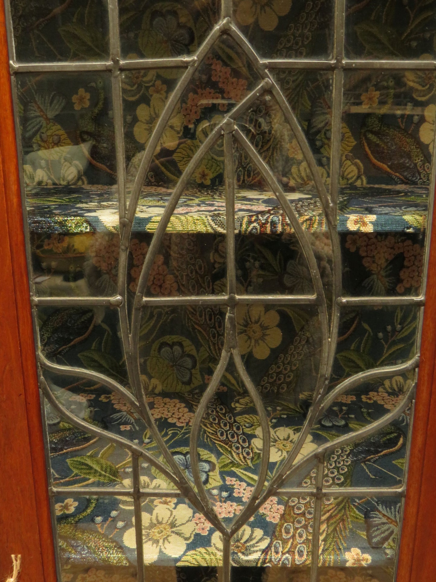 Art Nouveau Glazed Cabinet with Peacock Fabric Interior