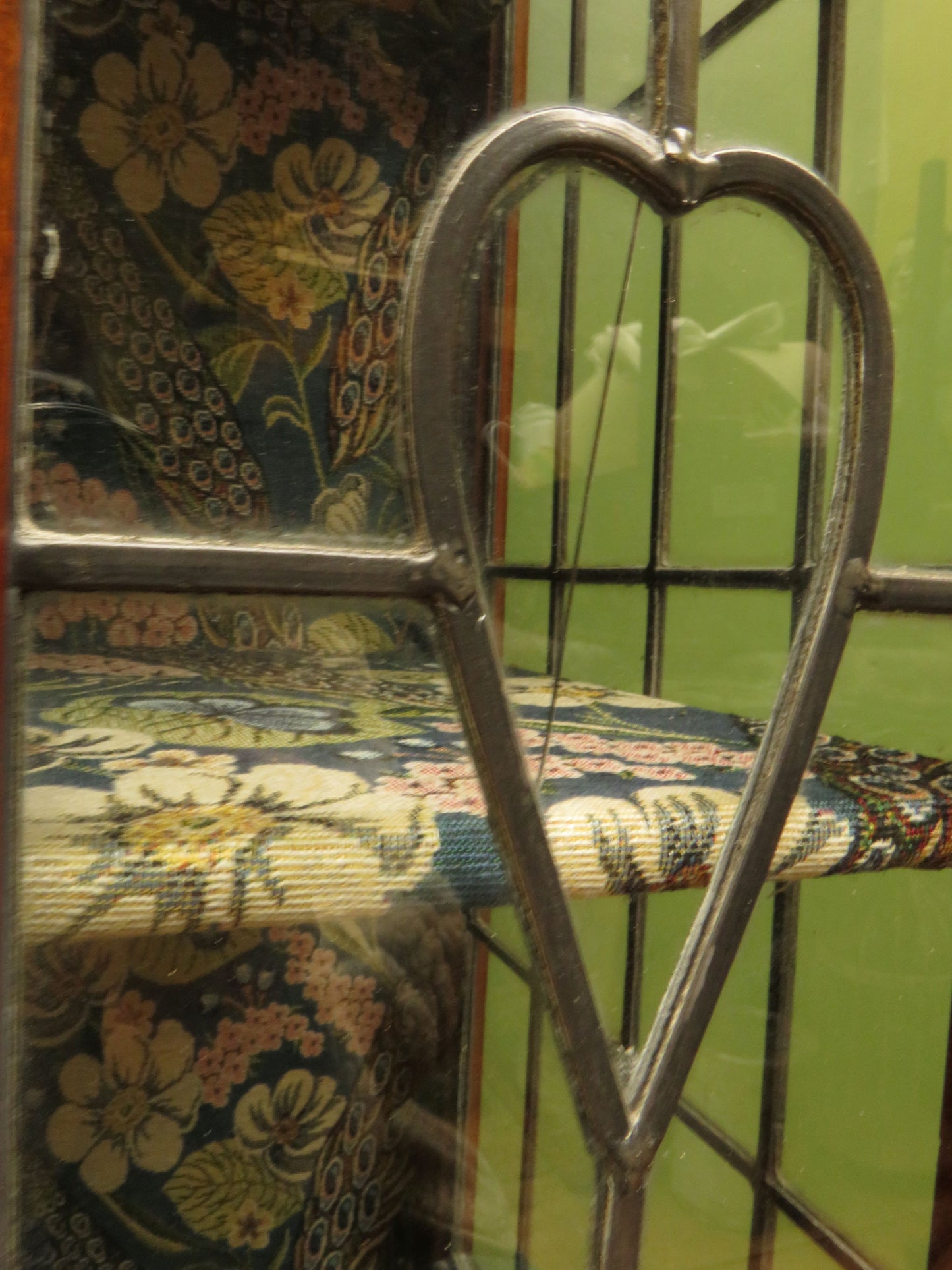 Art Nouveau Glazed Cabinet with Peacock Fabric Interior