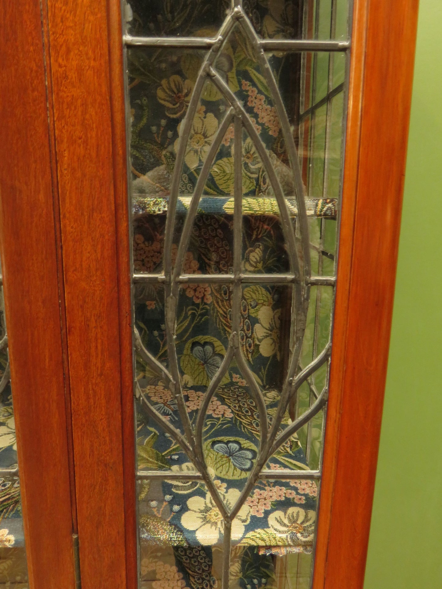 Art Nouveau Glazed Cabinet with Peacock Fabric Interior