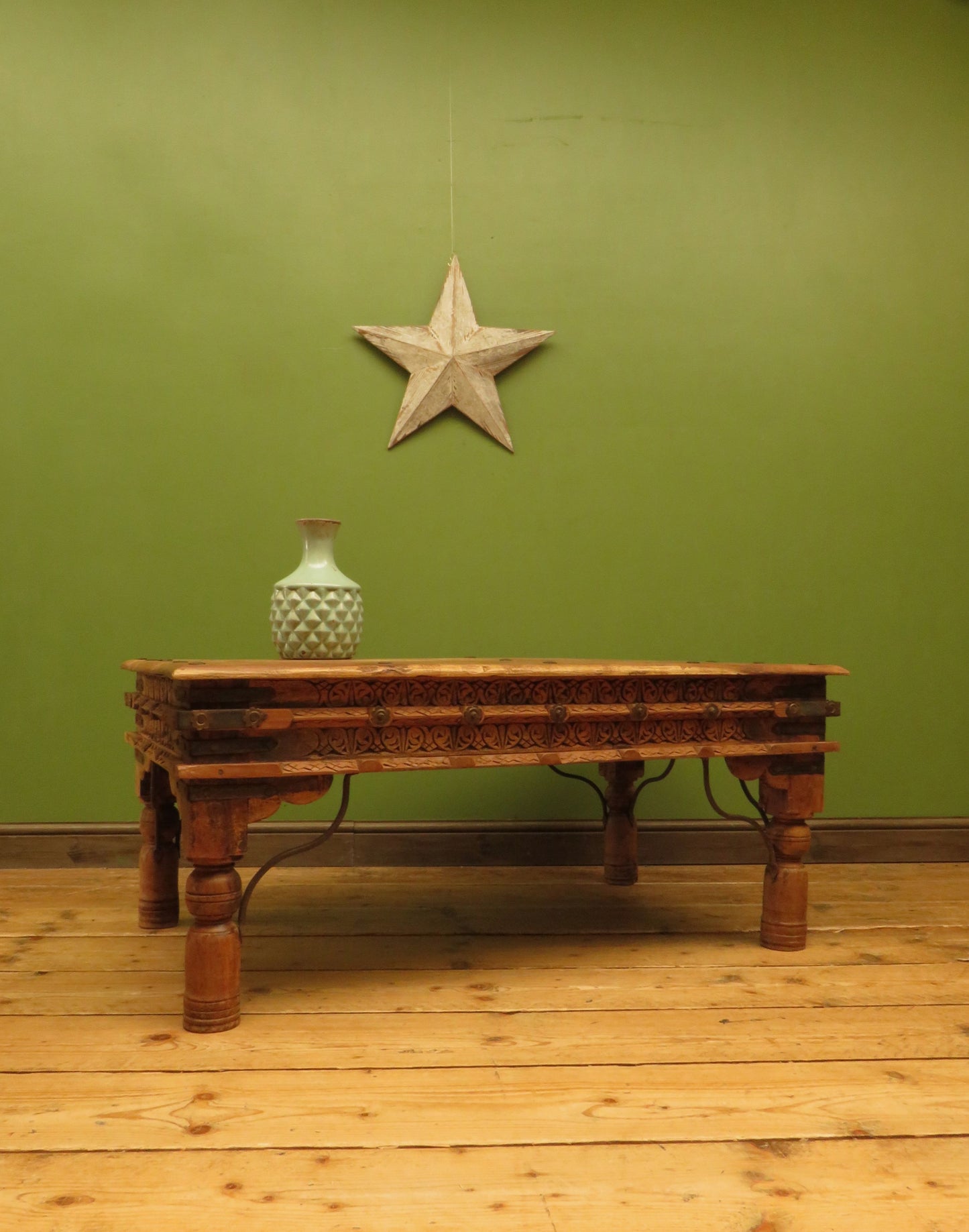 Indian Coffee Table with wrought metal detailing