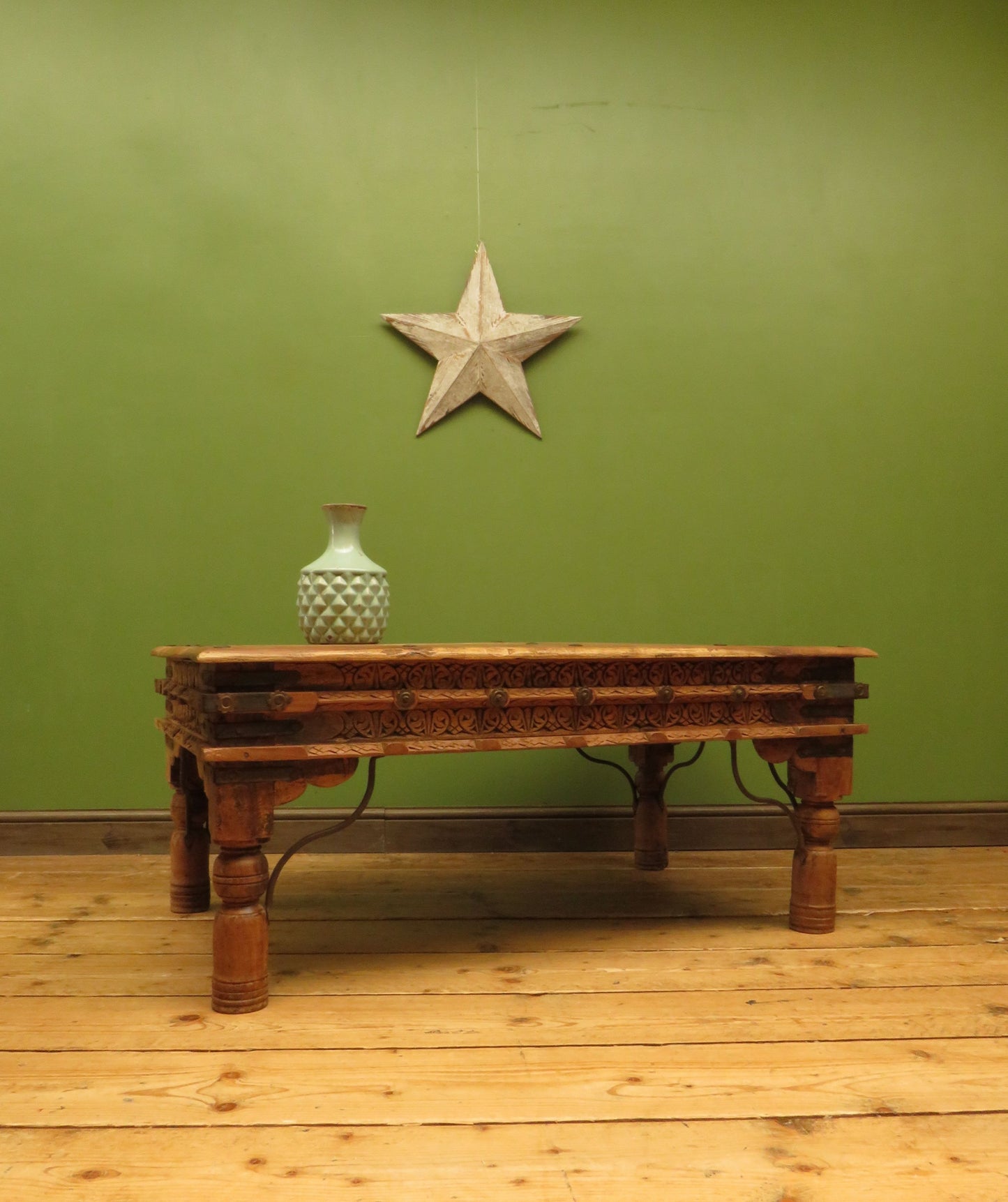 Indian Coffee Table with wrought metal detailing
