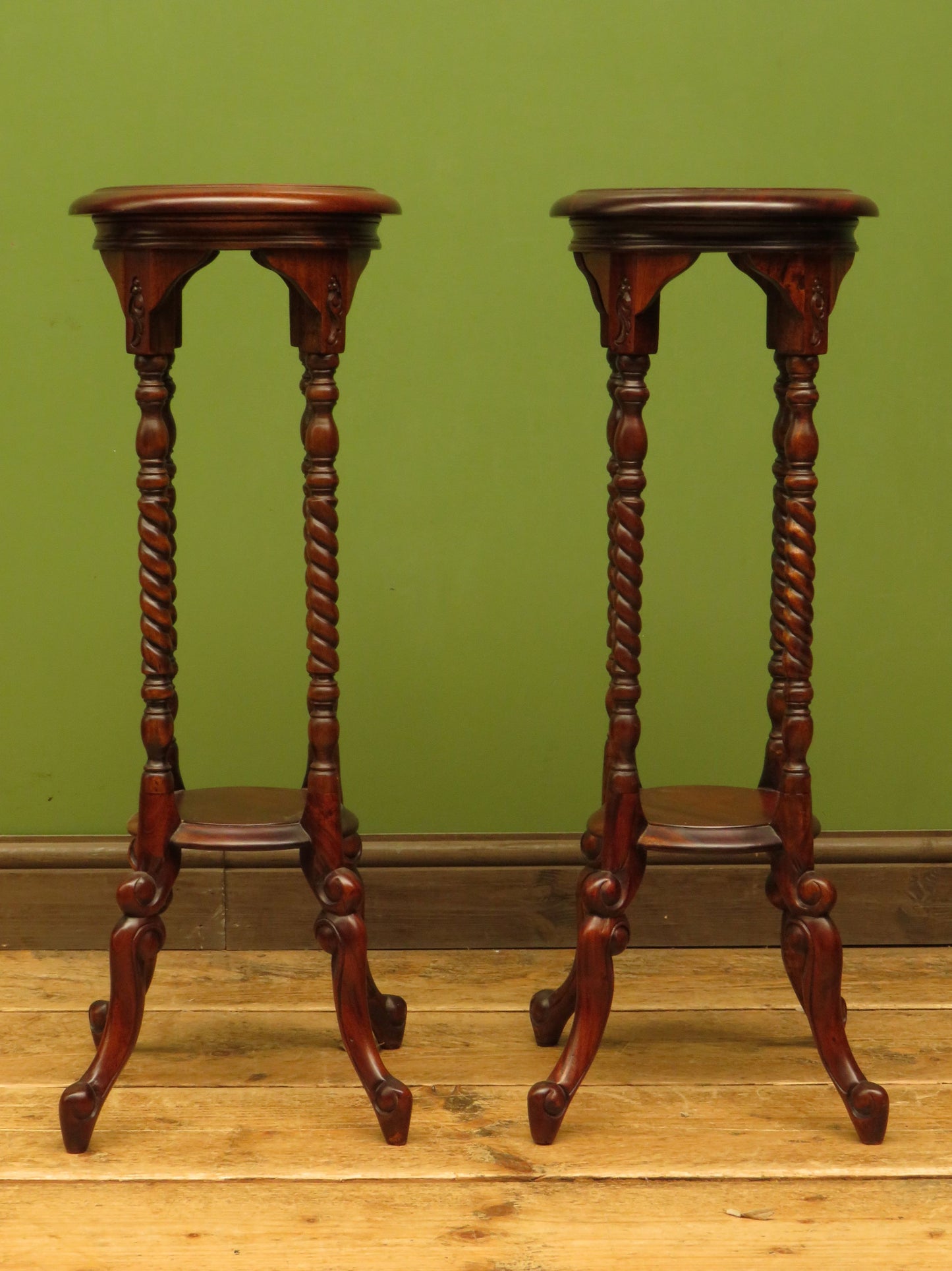 Pair of Jardiniere Plant Stands by Ancient Mariner, set on barley twist supports