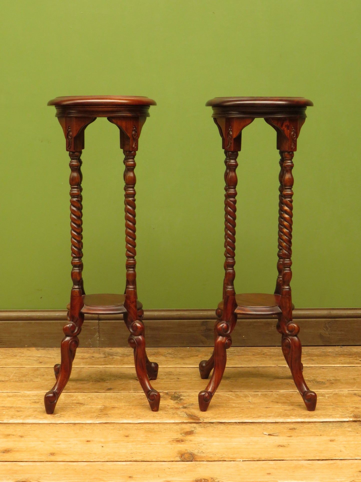 Pair of Jardiniere Plant Stands by Ancient Mariner, set on barley twist supports