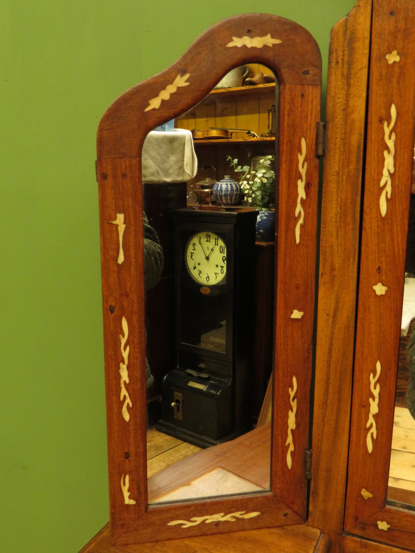 Antique Eastern Dressing Table with Bone Inlays & Triple Mirror