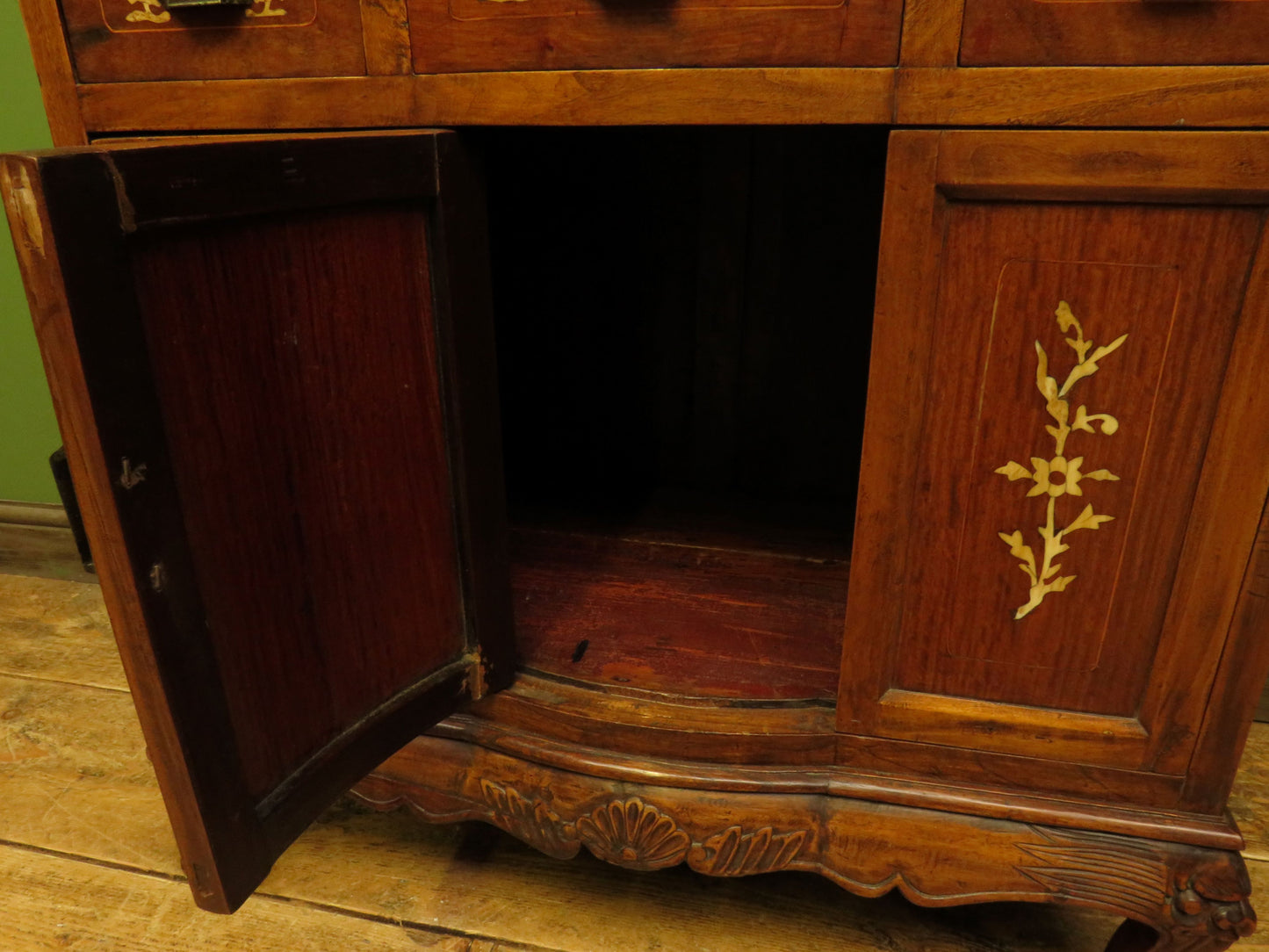 Antique Eastern Dressing Table with Bone Inlays & Triple Mirror