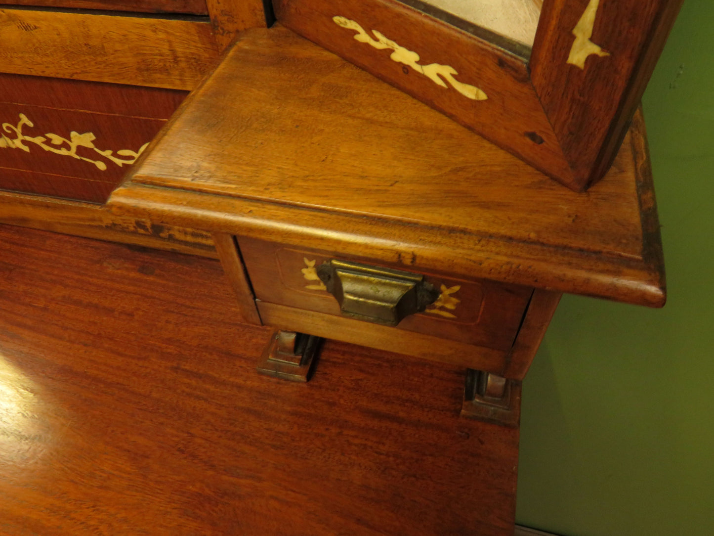 Antique Eastern Dressing Table with Bone Inlays & Triple Mirror