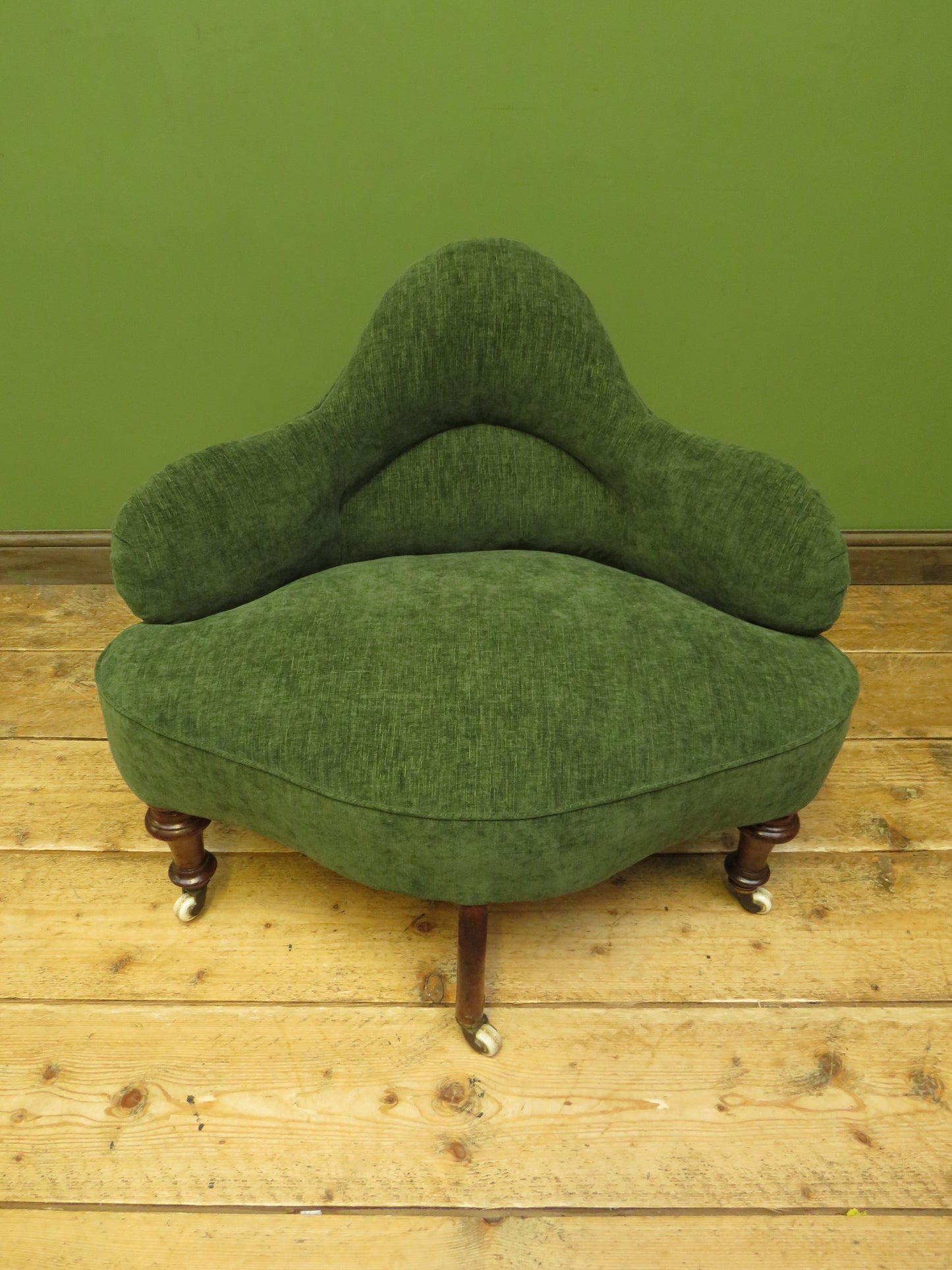 Victorian Green Conversation Chair with new upholstery