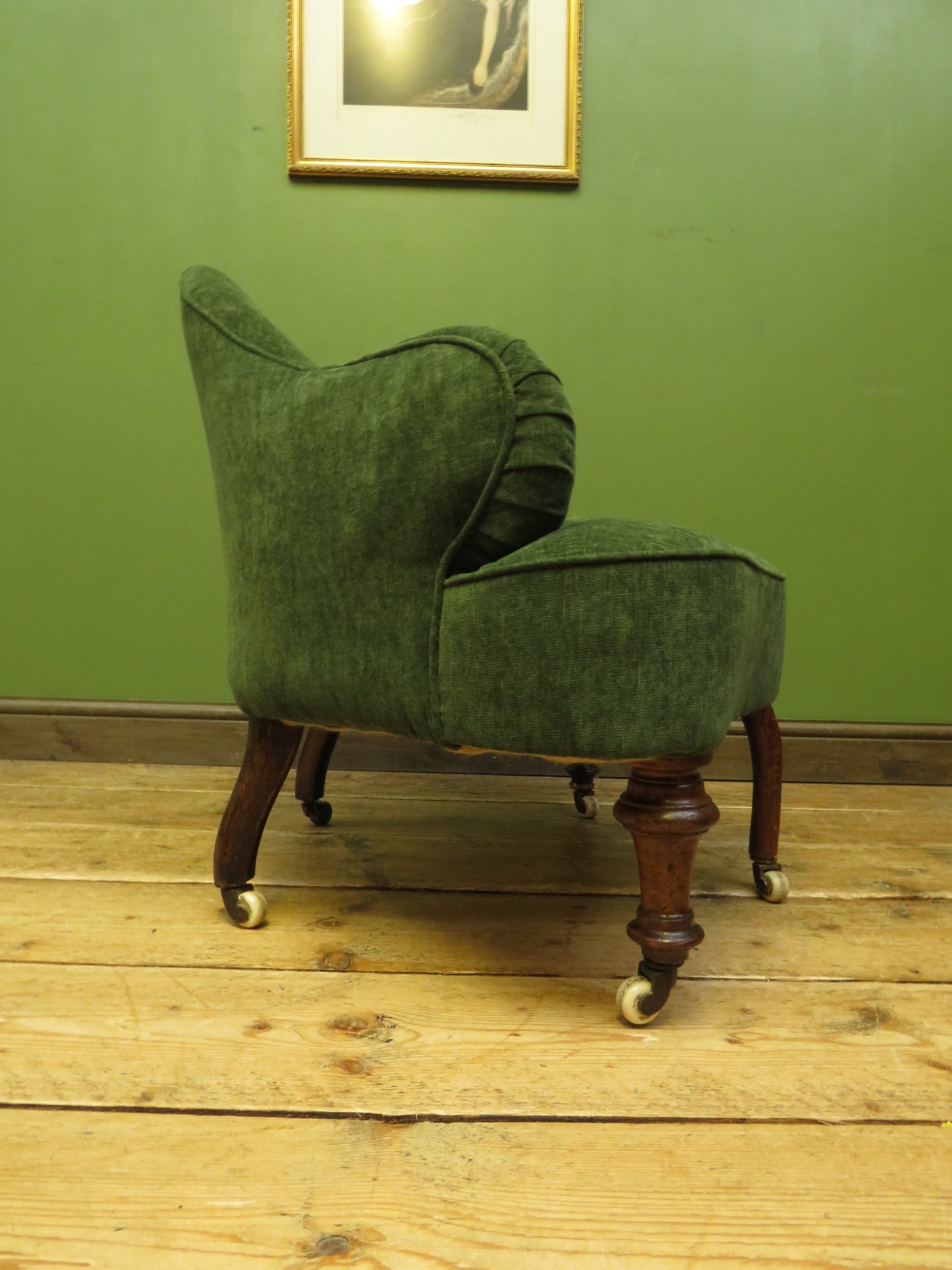 Victorian Green Conversation Chair with new upholstery