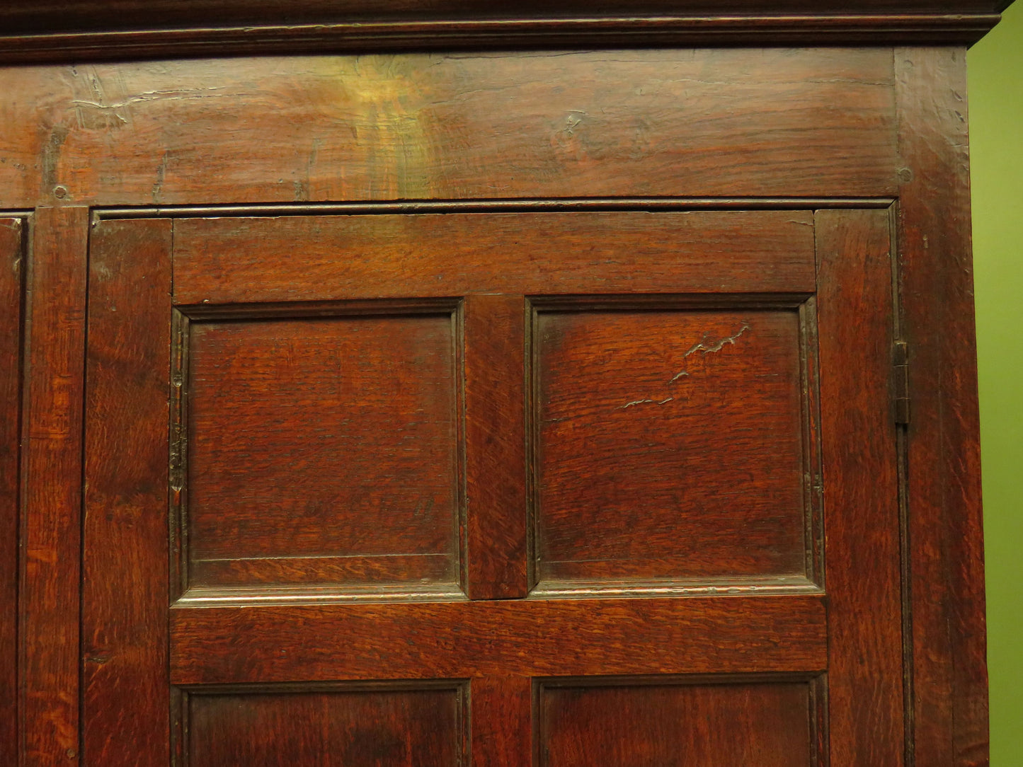 Antique two part Welsh oak linen press with richly aged finish