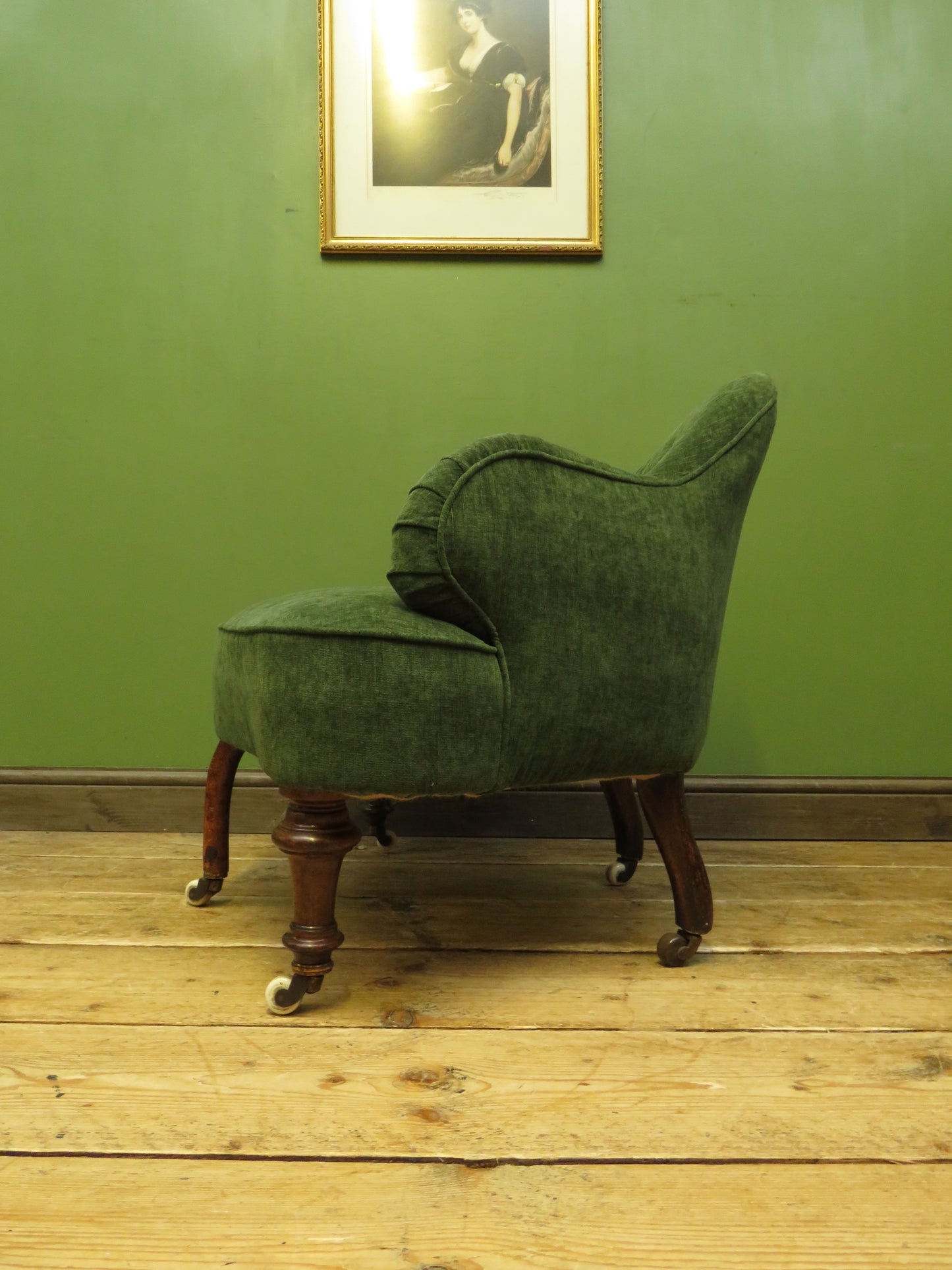 Victorian Green Conversation Chair with new upholstery