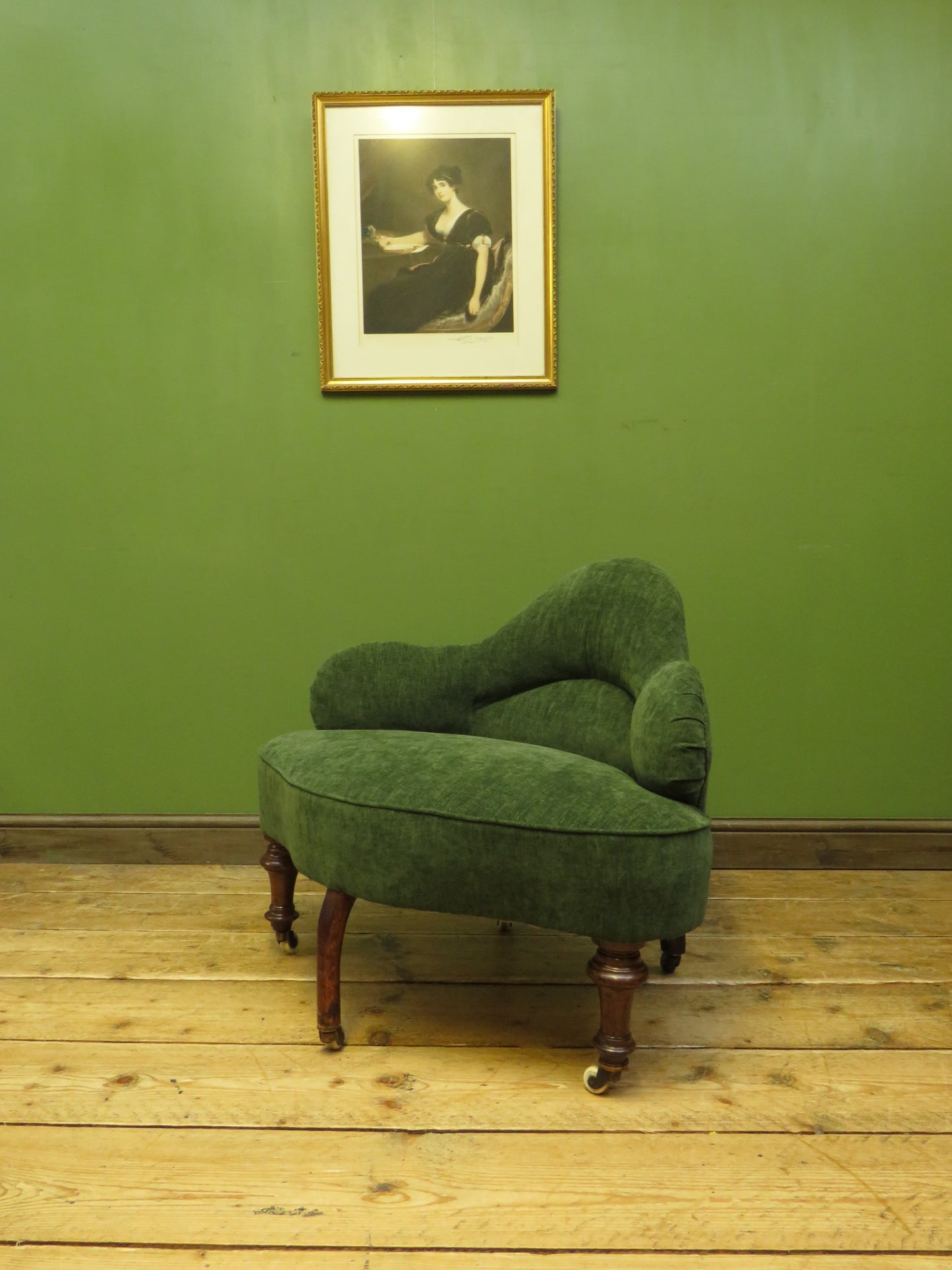 Victorian Green Conversation Chair with new upholstery