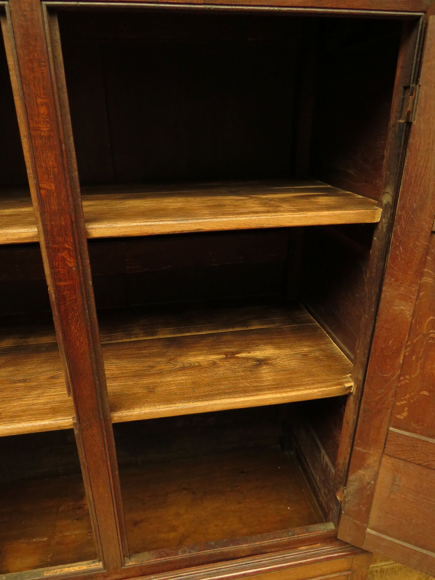 Antique two part Welsh oak linen press with richly aged finish