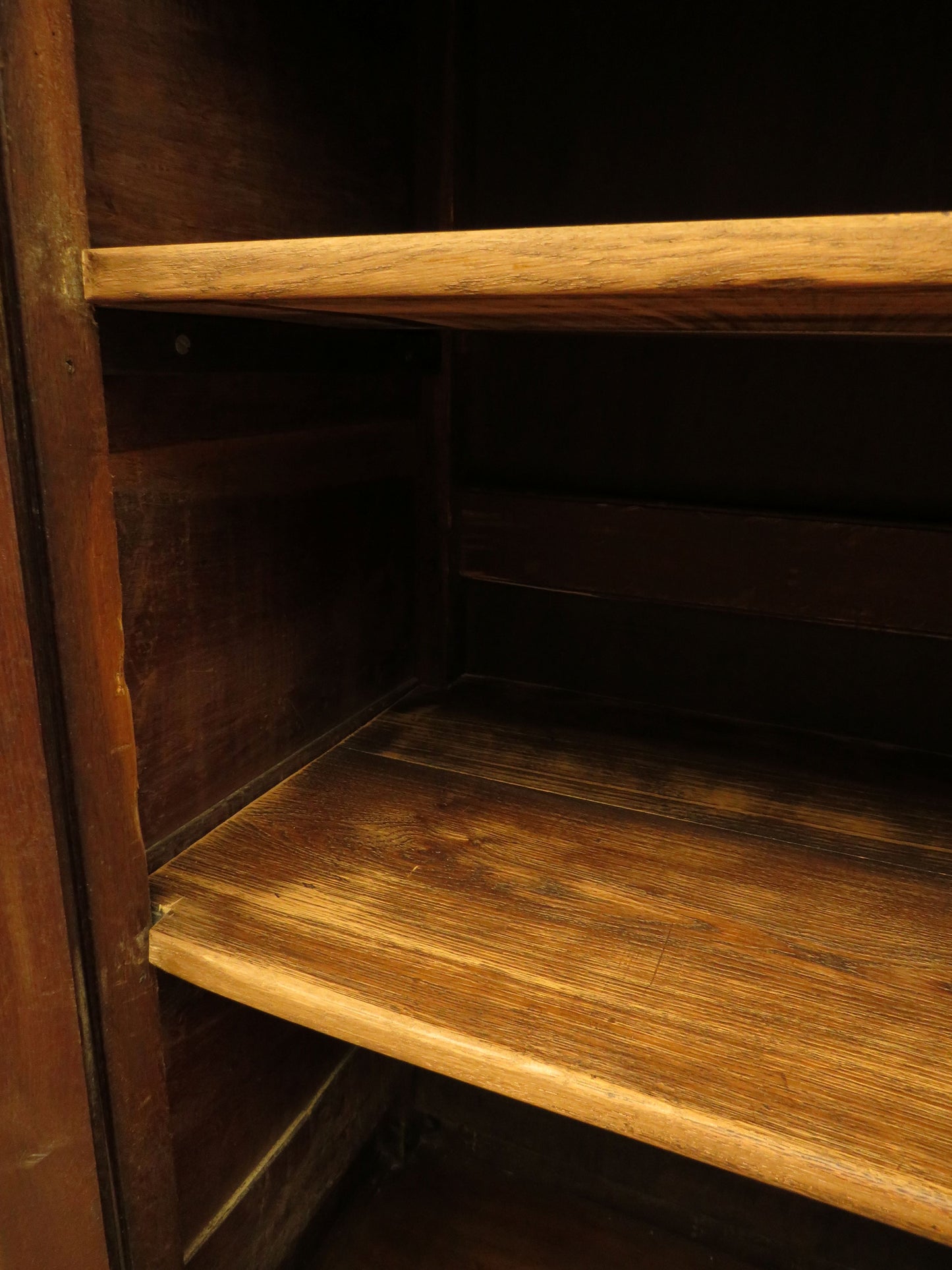 Antique two part Welsh oak linen press with richly aged finish