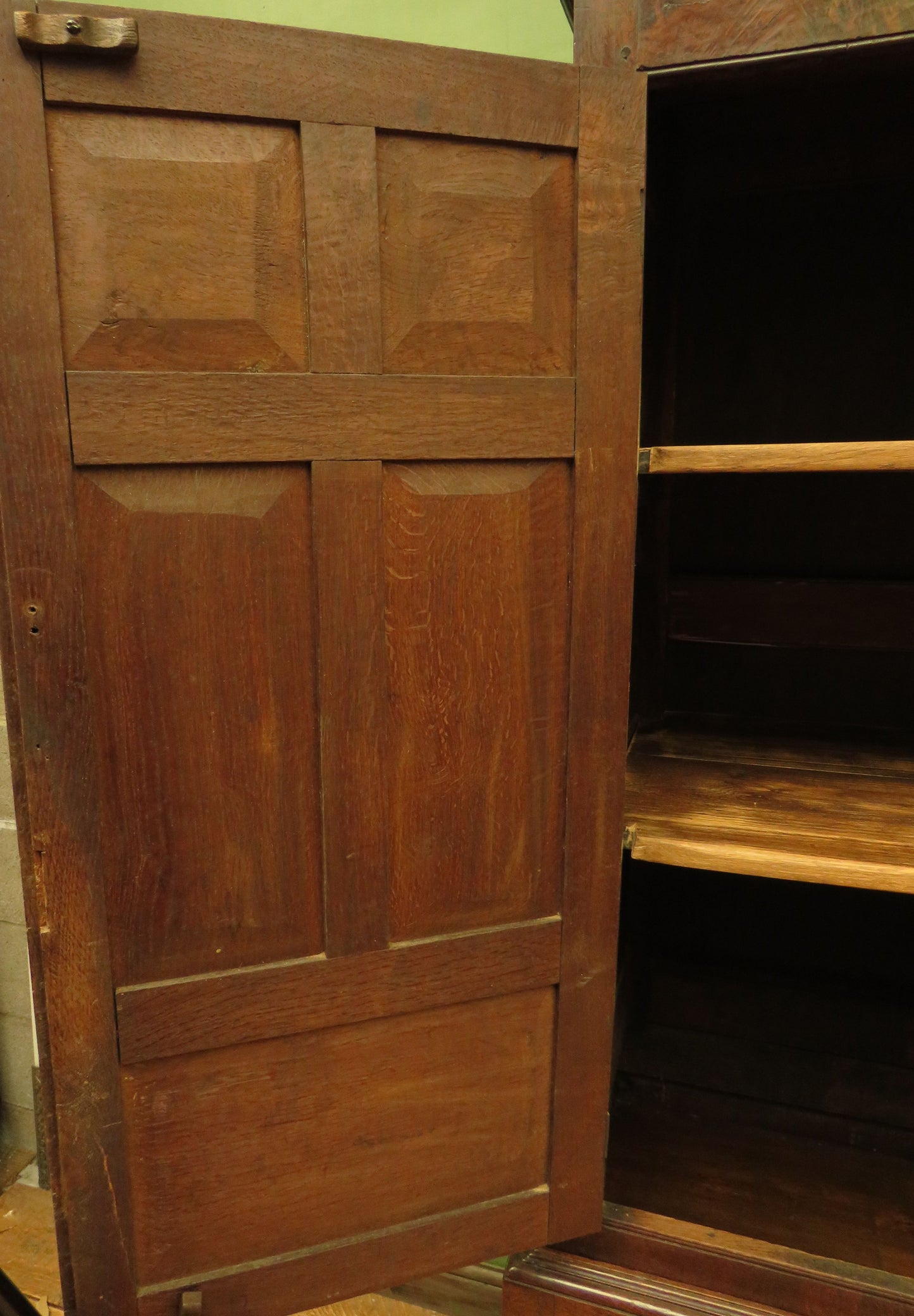 Antique two part Welsh oak linen press with richly aged finish