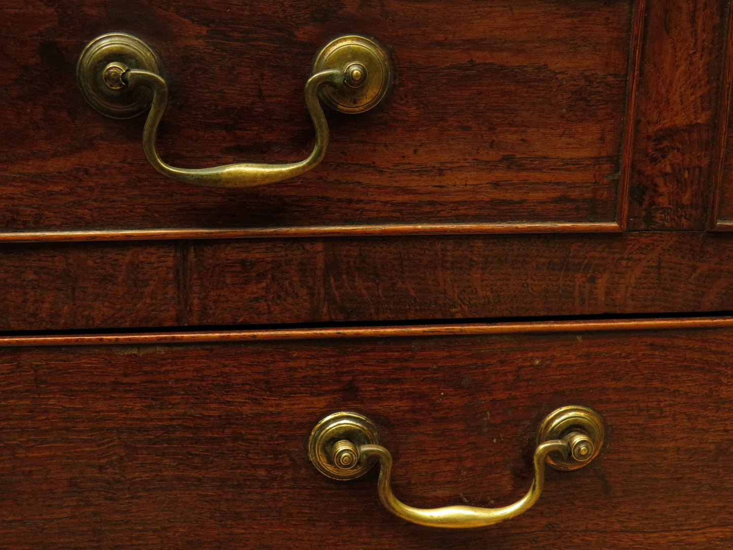 Antique two part Welsh oak linen press with richly aged finish