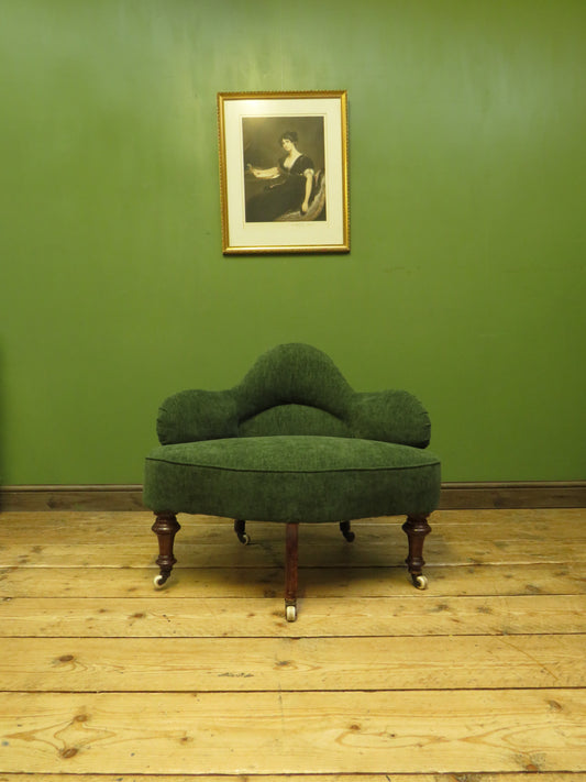 Victorian Green Conversation Chair with new upholstery