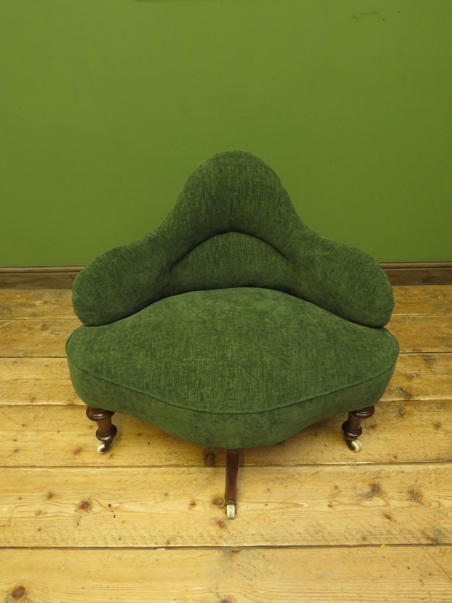 Victorian Green Conversation Chair with new upholstery