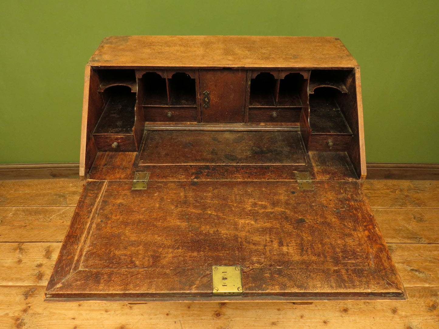 Antique Raw Oak Carved Bureau