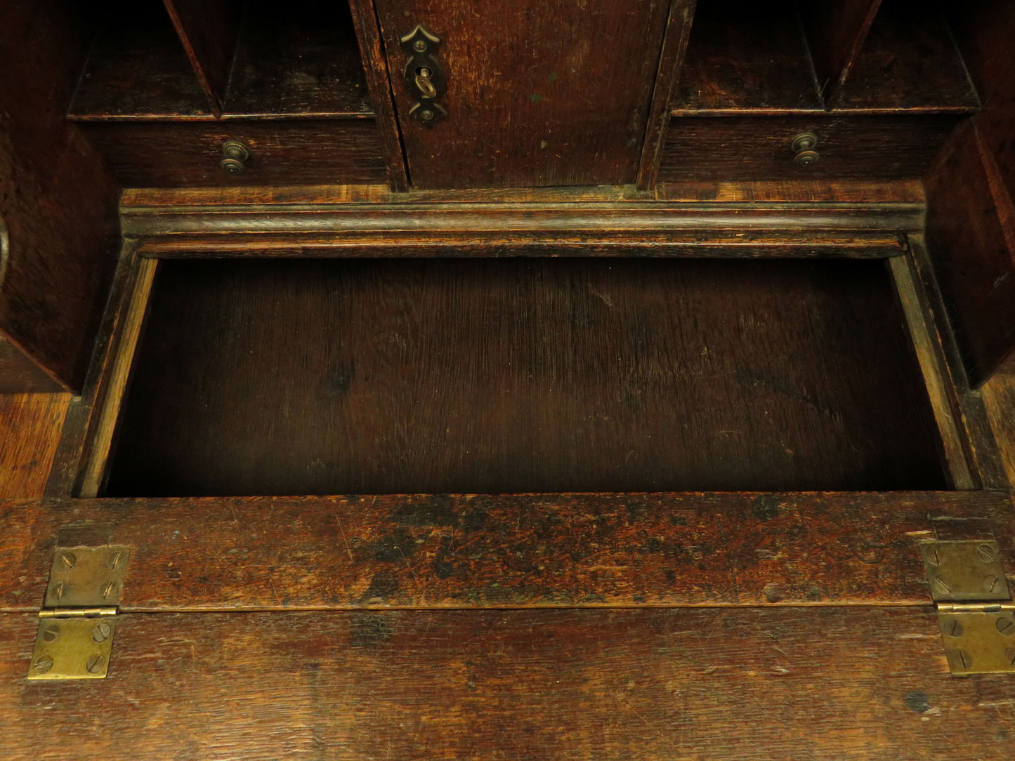 Antique Raw Oak Carved Bureau