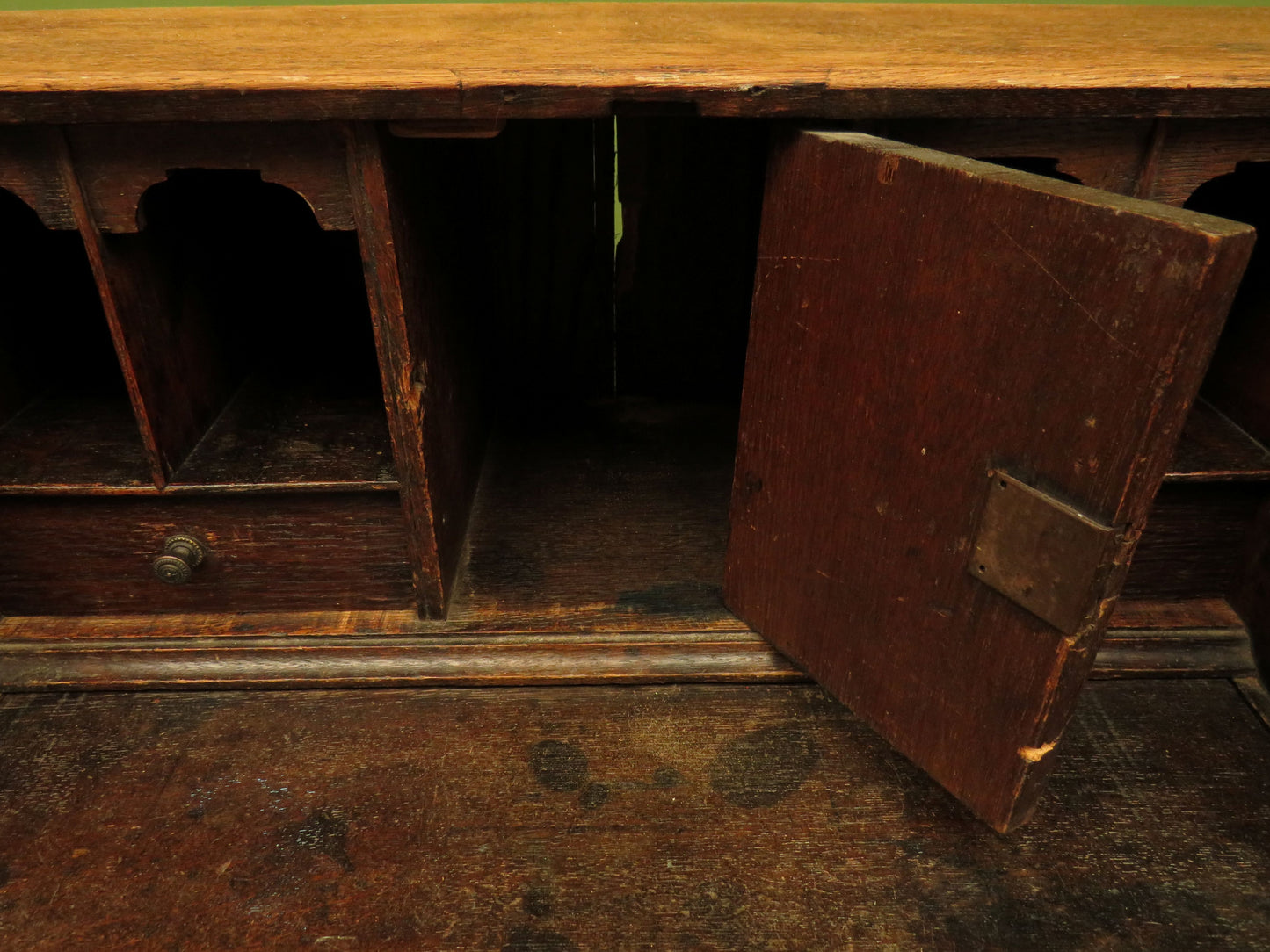Antique Raw Oak Carved Bureau