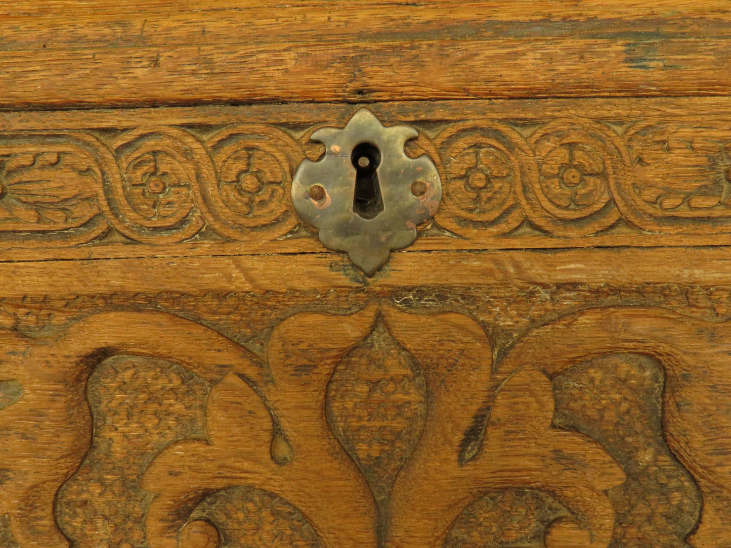 Antique Raw Oak Carved Bureau
