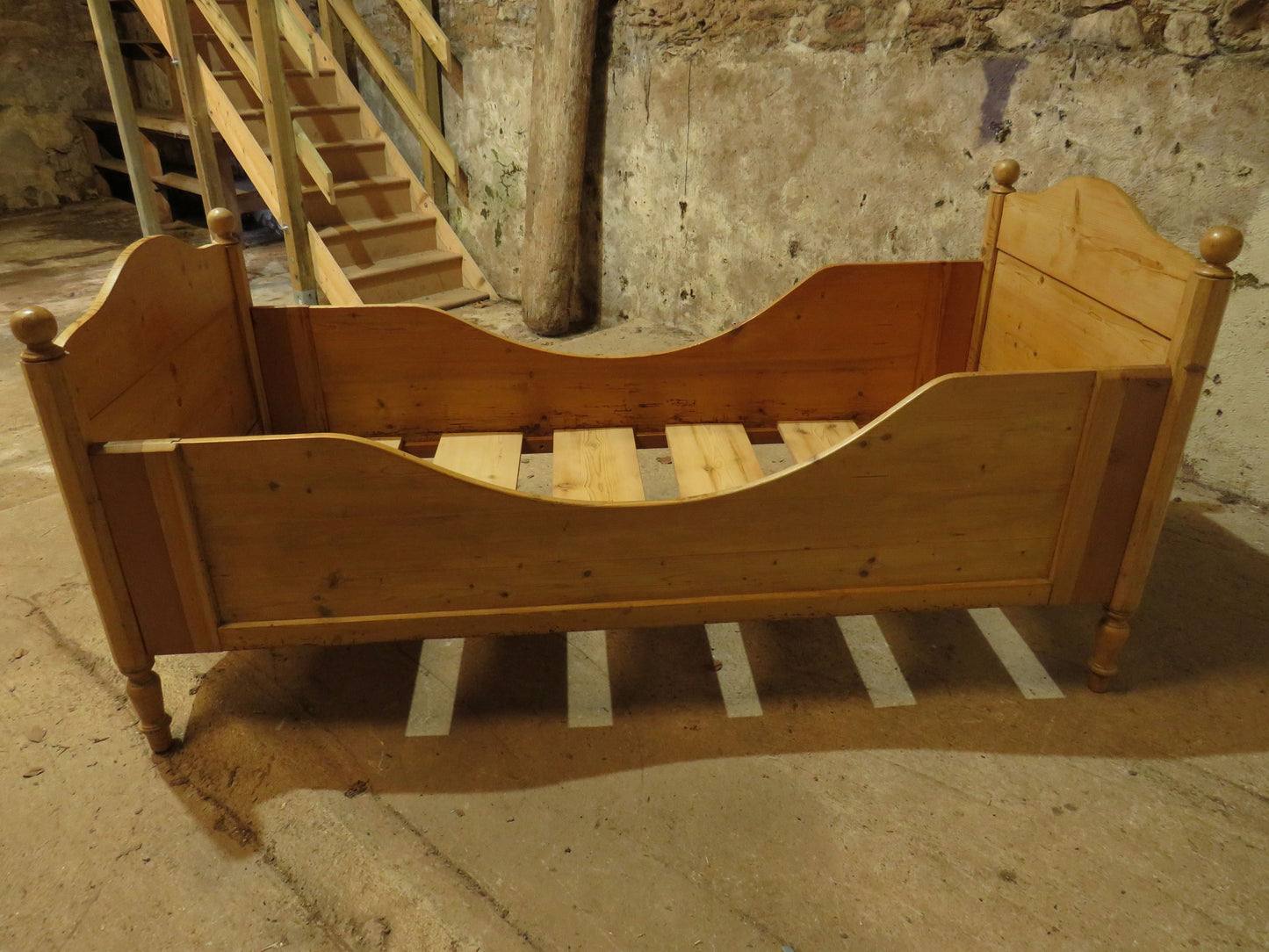 Antique Swedish Pine Single Sleigh Bed