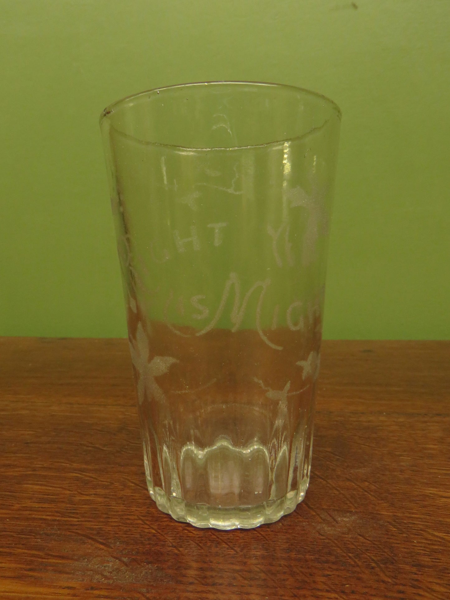 Antique Motto glasses, 19th Century engraved antique glasses x 2