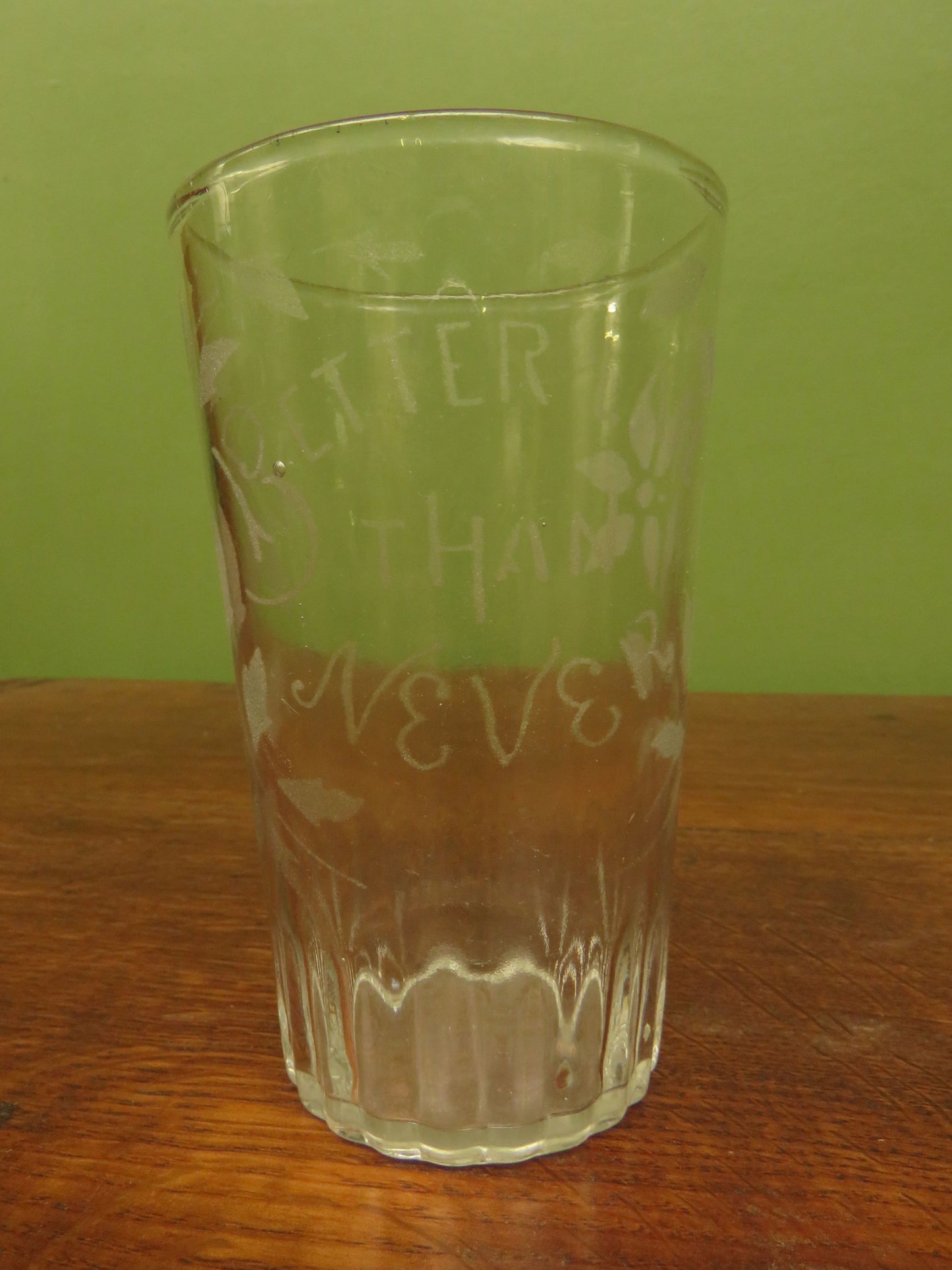 Antique Motto glasses, 19th Century engraved antique glasses x 2