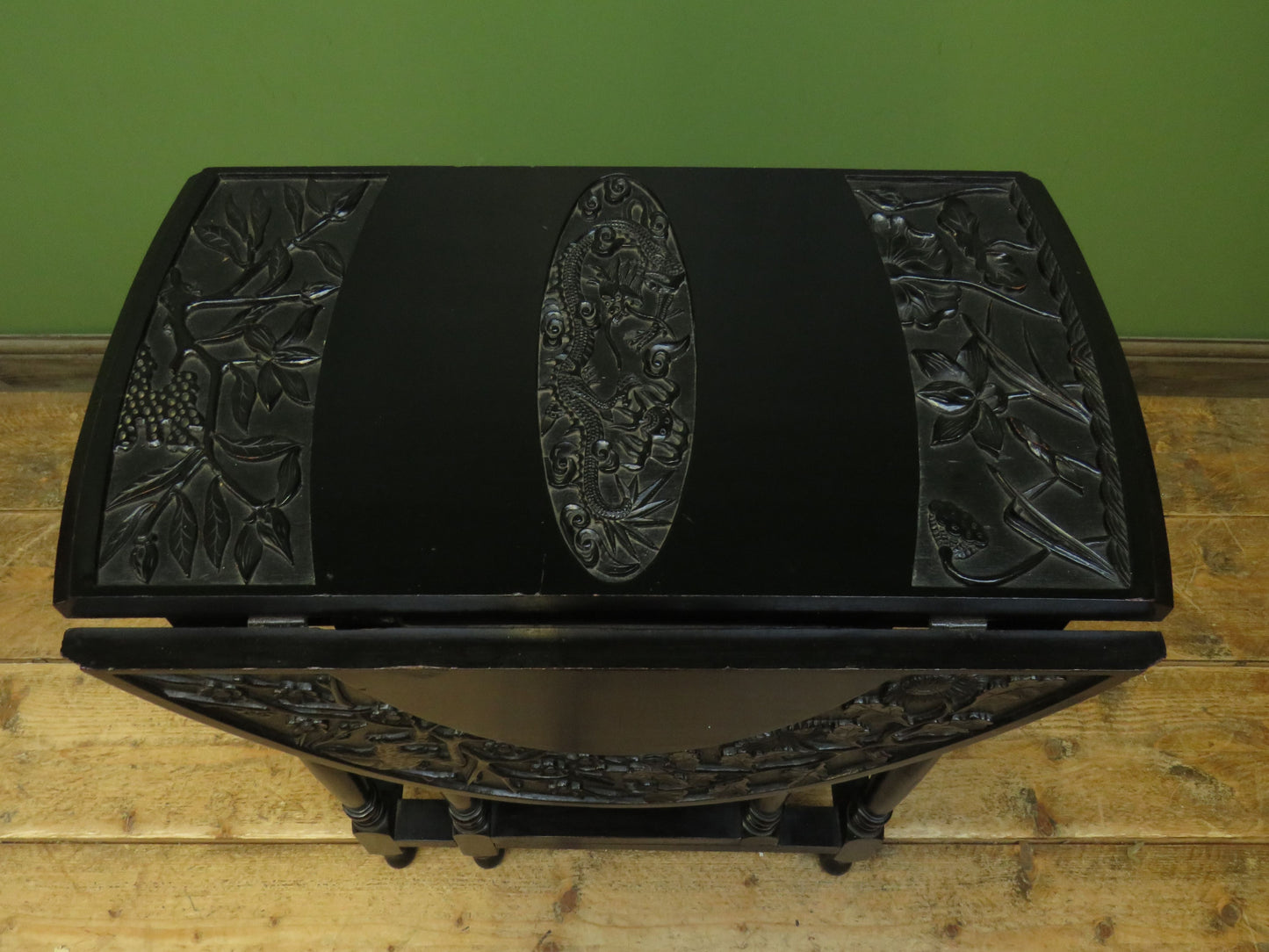 Antique Oriental Lacquered Drop leaf Table with Dragon decoration