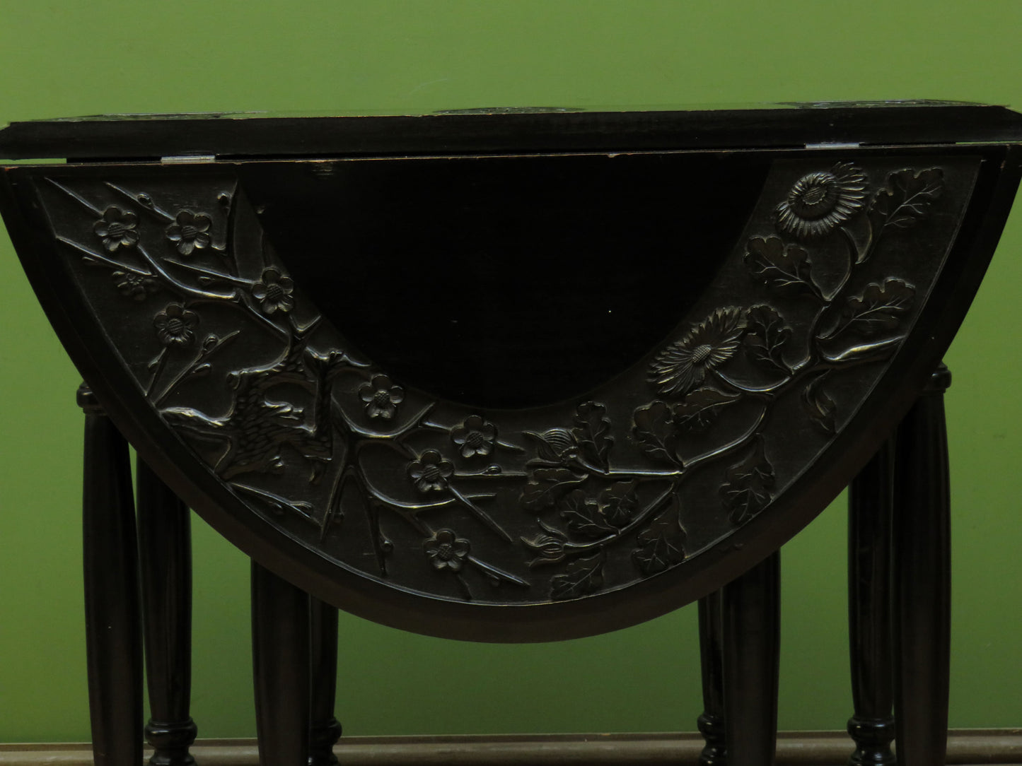 Antique Oriental Lacquered Drop leaf Table with Dragon decoration