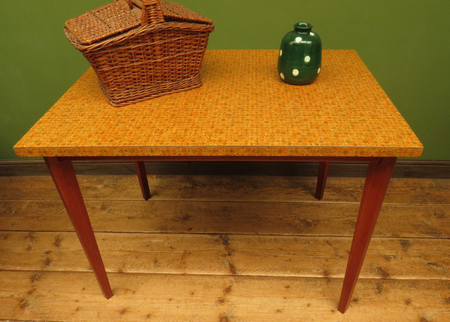 Vintage Retro Orange Formica Kitchen Dining Table Mid Century