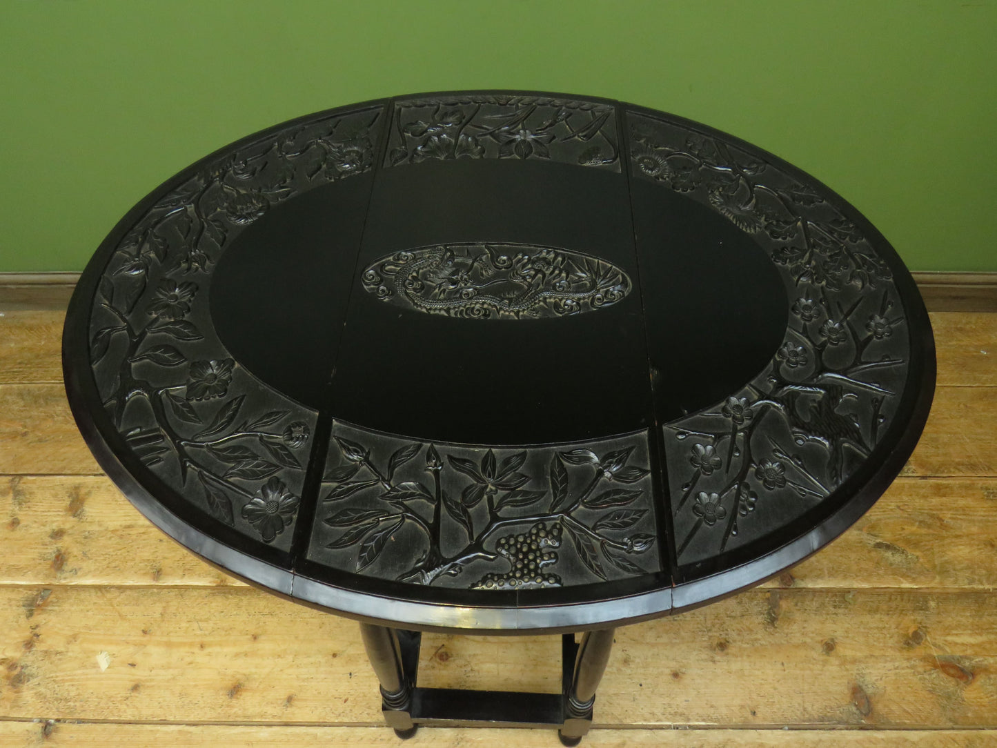 Antique Oriental Lacquered Drop leaf Table with Dragon decoration