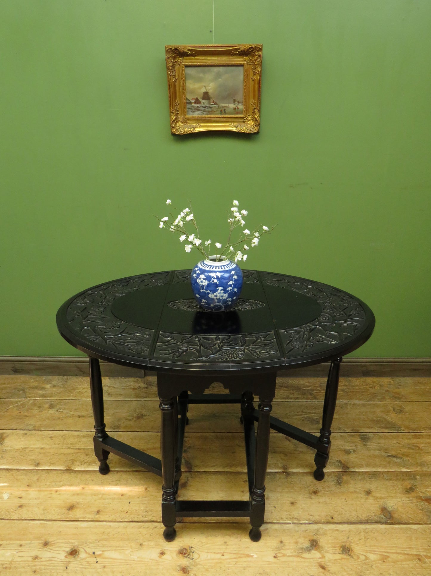 Antique Oriental Lacquered Drop leaf Table with Dragon decoration