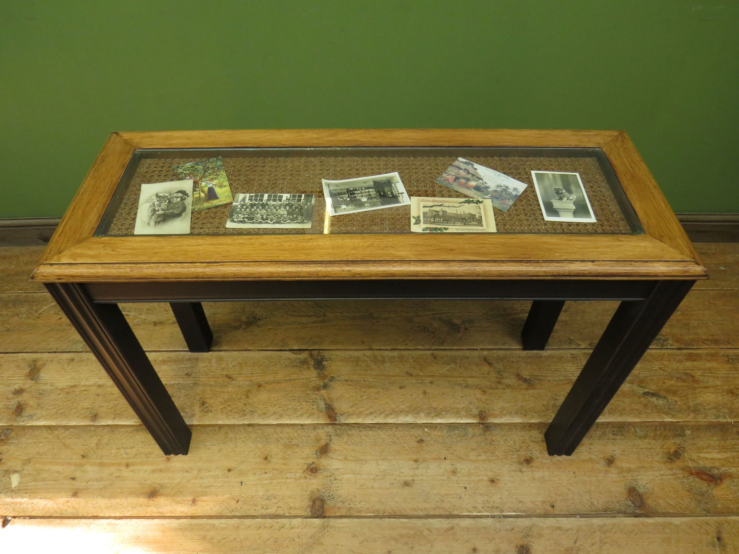 Black Painted Vitrine Display Console Table with Glazed Top