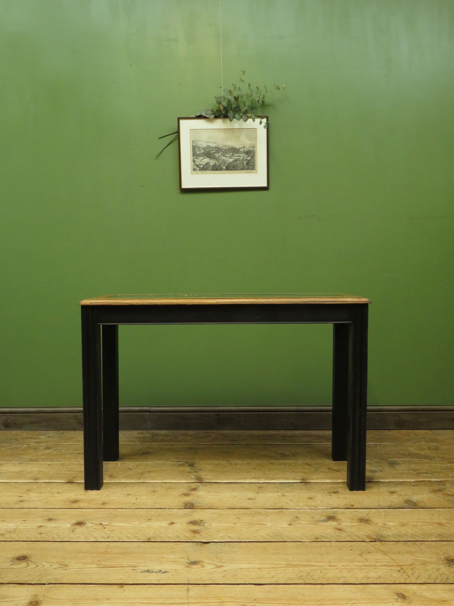 Black Painted Vitrine Display Console Table with Glazed Top