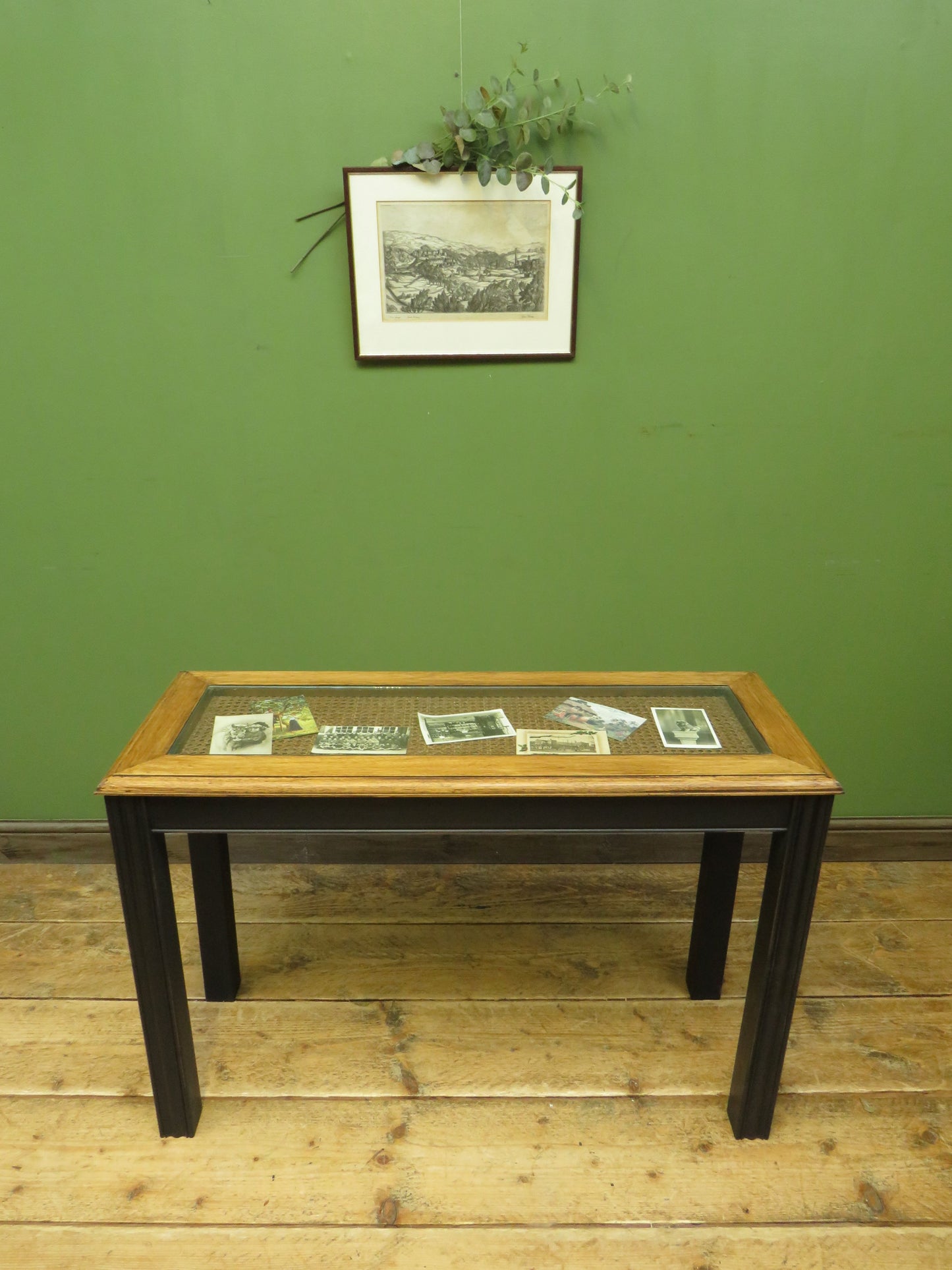 Black Painted Vitrine Display Console Table with Glazed Top