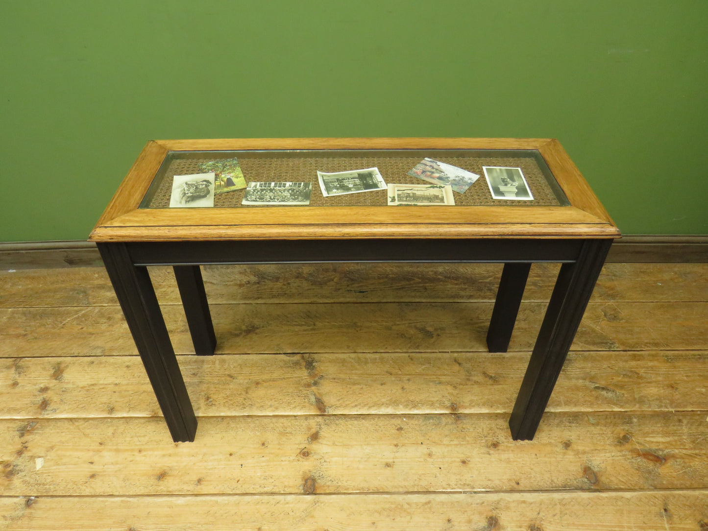 Black Painted Vitrine Display Console Table with Glazed Top