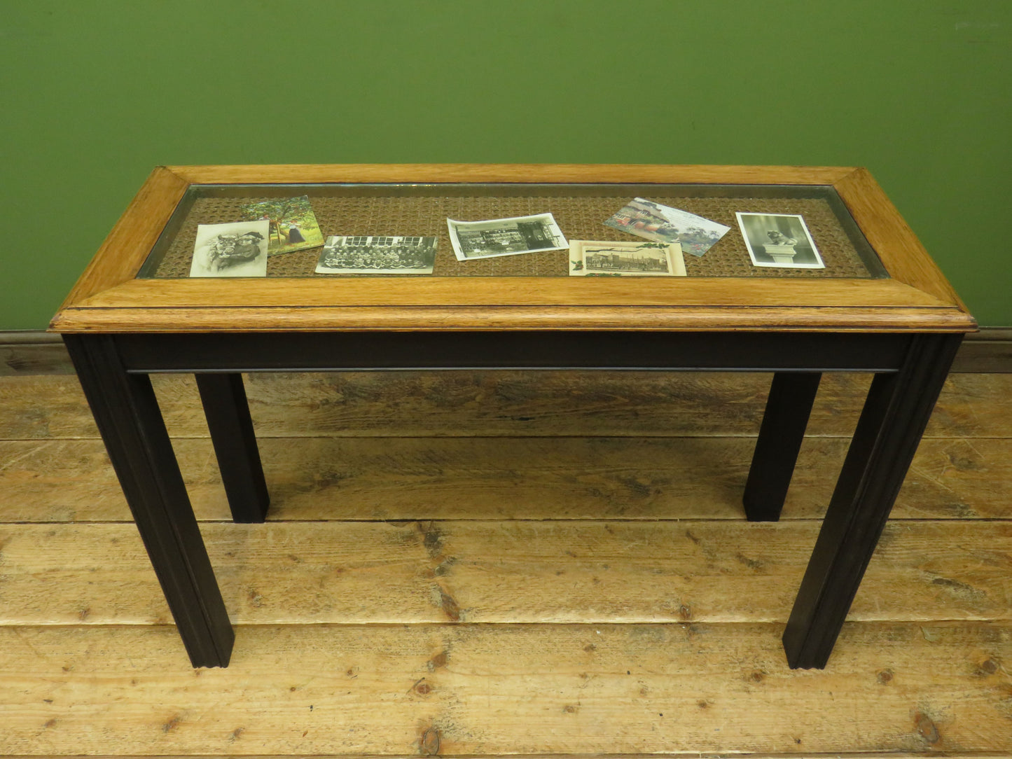 Black Painted Vitrine Display Console Table with Glazed Top